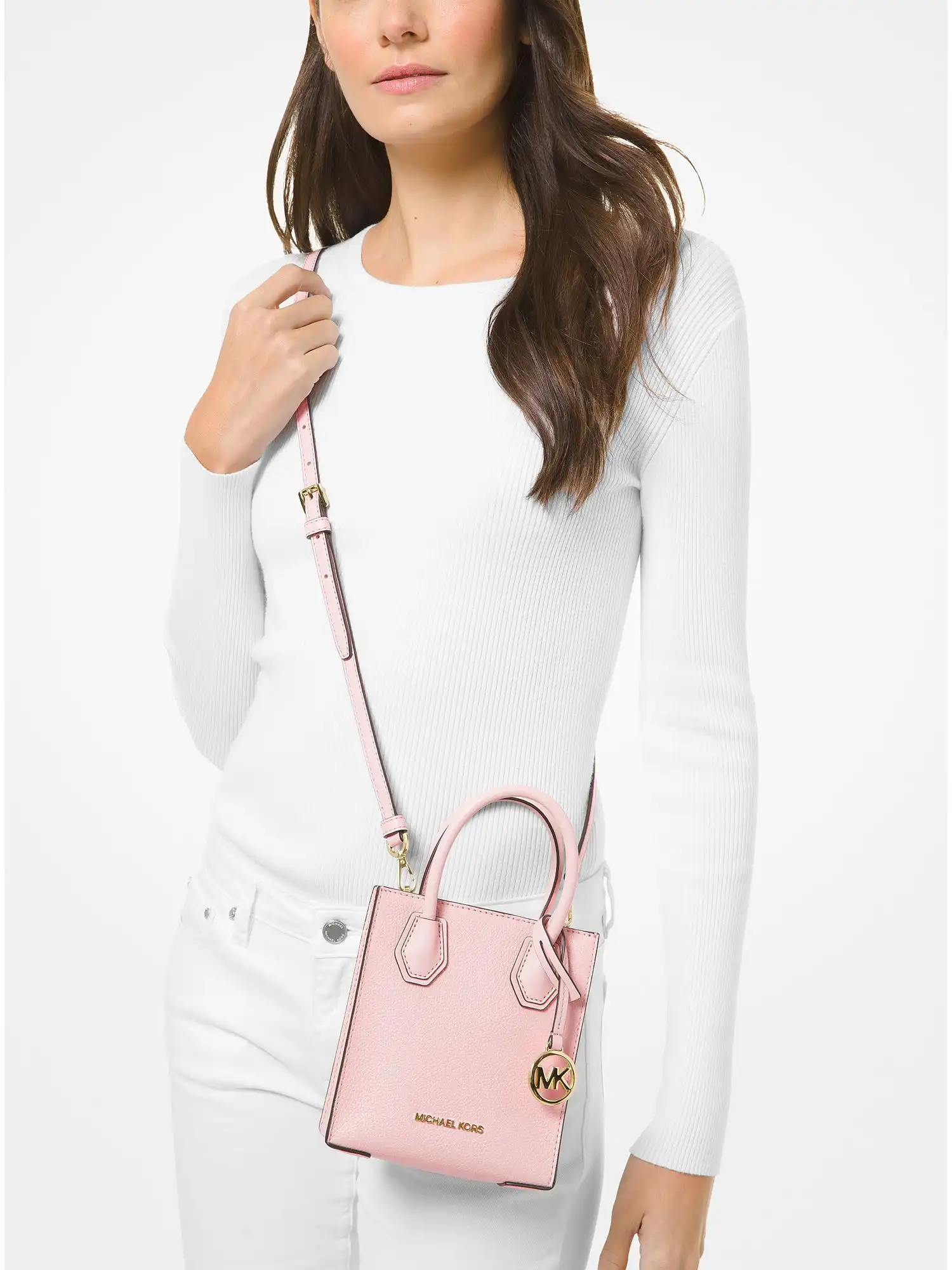 mercer extra small pebbled leather crossbody bag powder blush