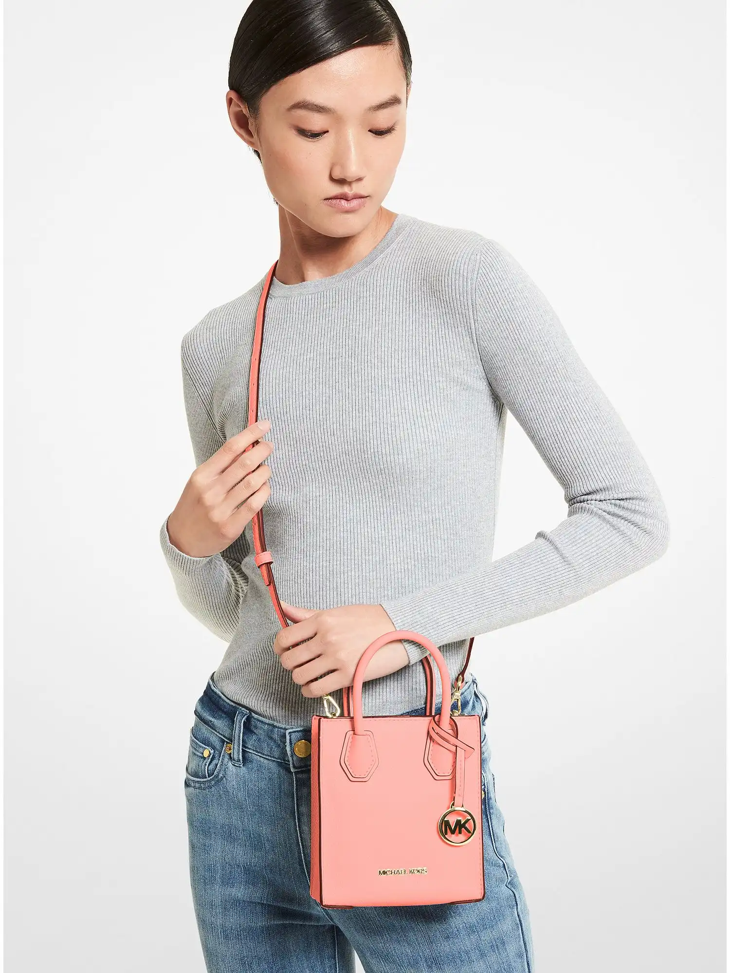 mercer extra small pebbled leather crossbody bag sherbert