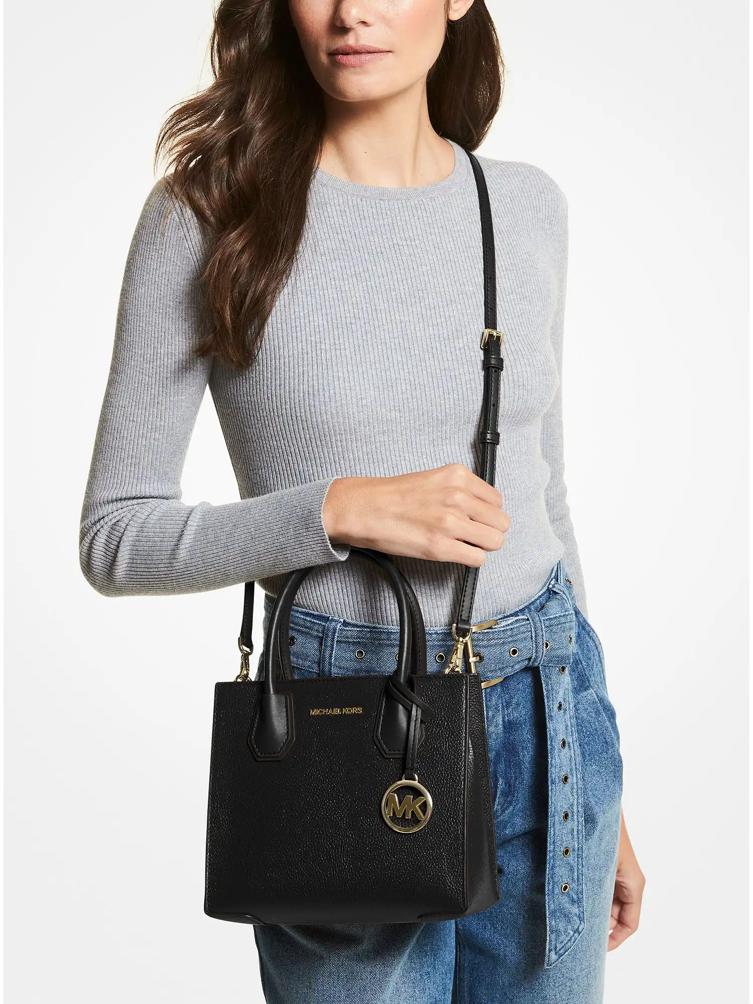 mercer medium pebbled leather crossbody bag black