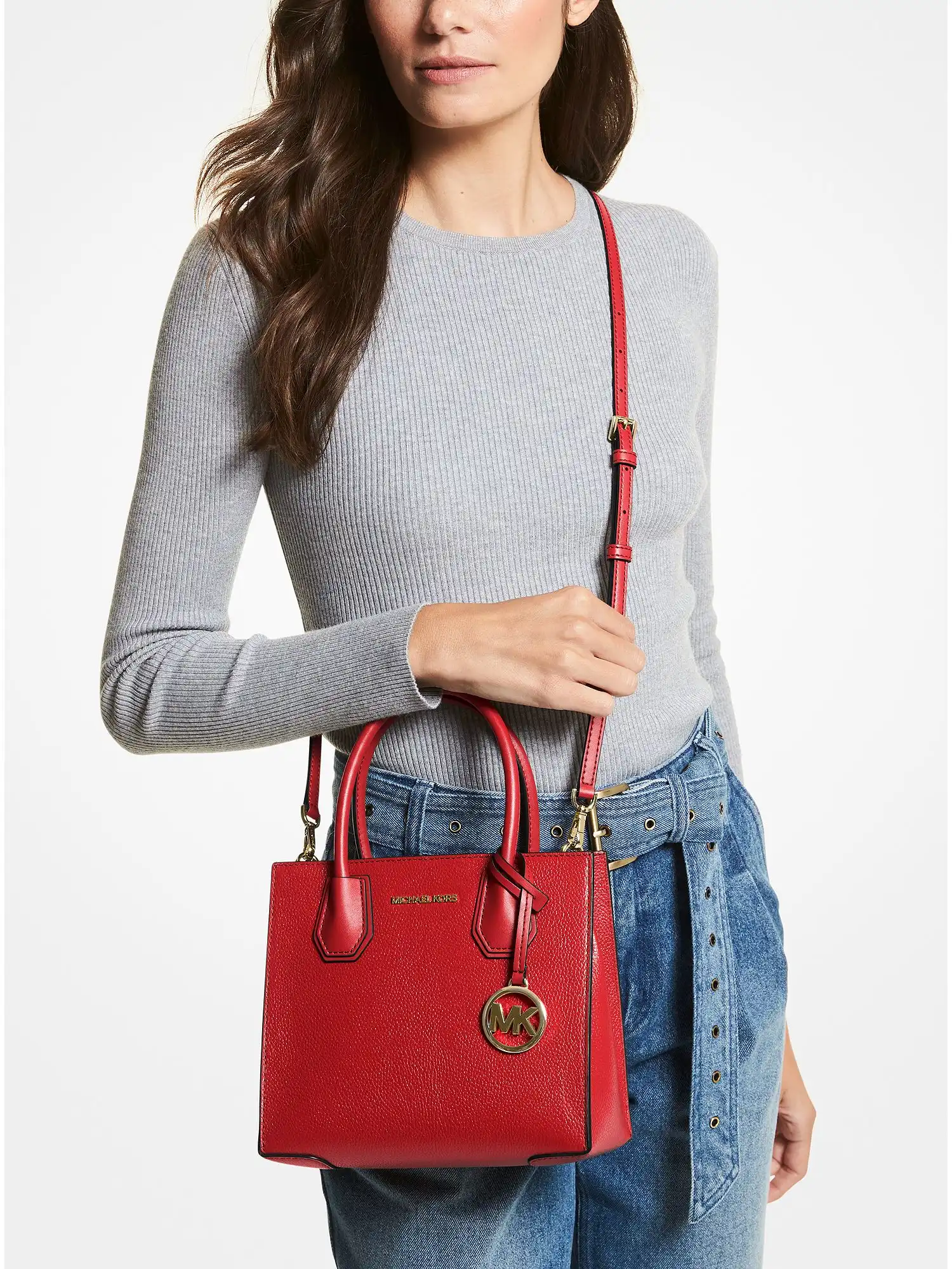 mercer medium pebbled leather crossbody bag flame