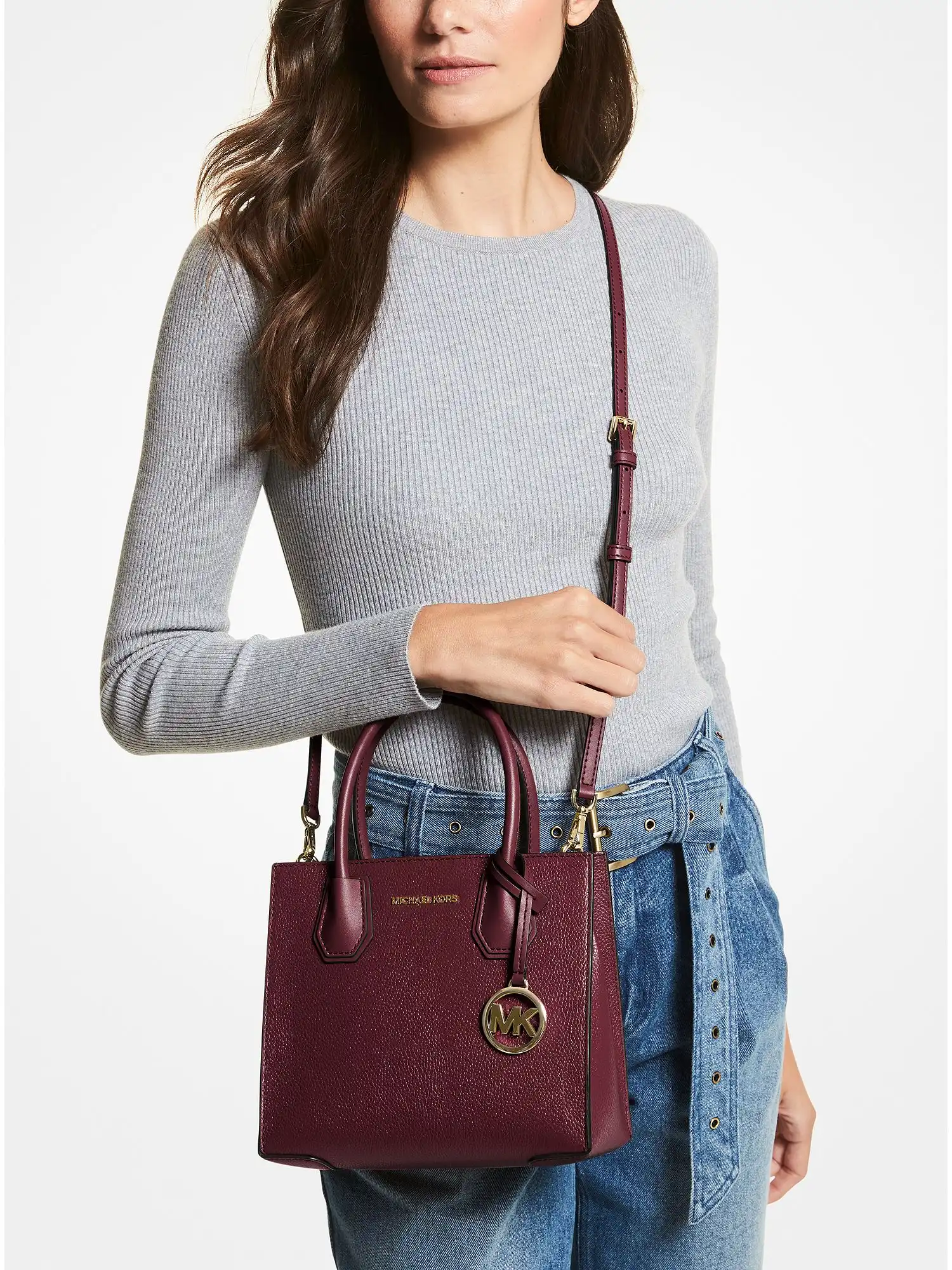 mercer medium pebbled leather crossbody bag merlot
