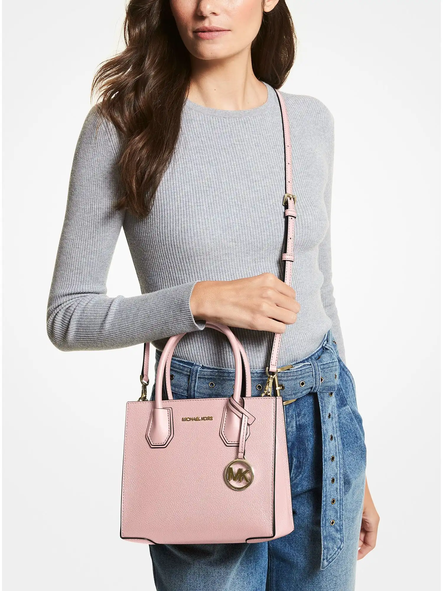 mercer medium pebbled leather crossbody bag powder blush