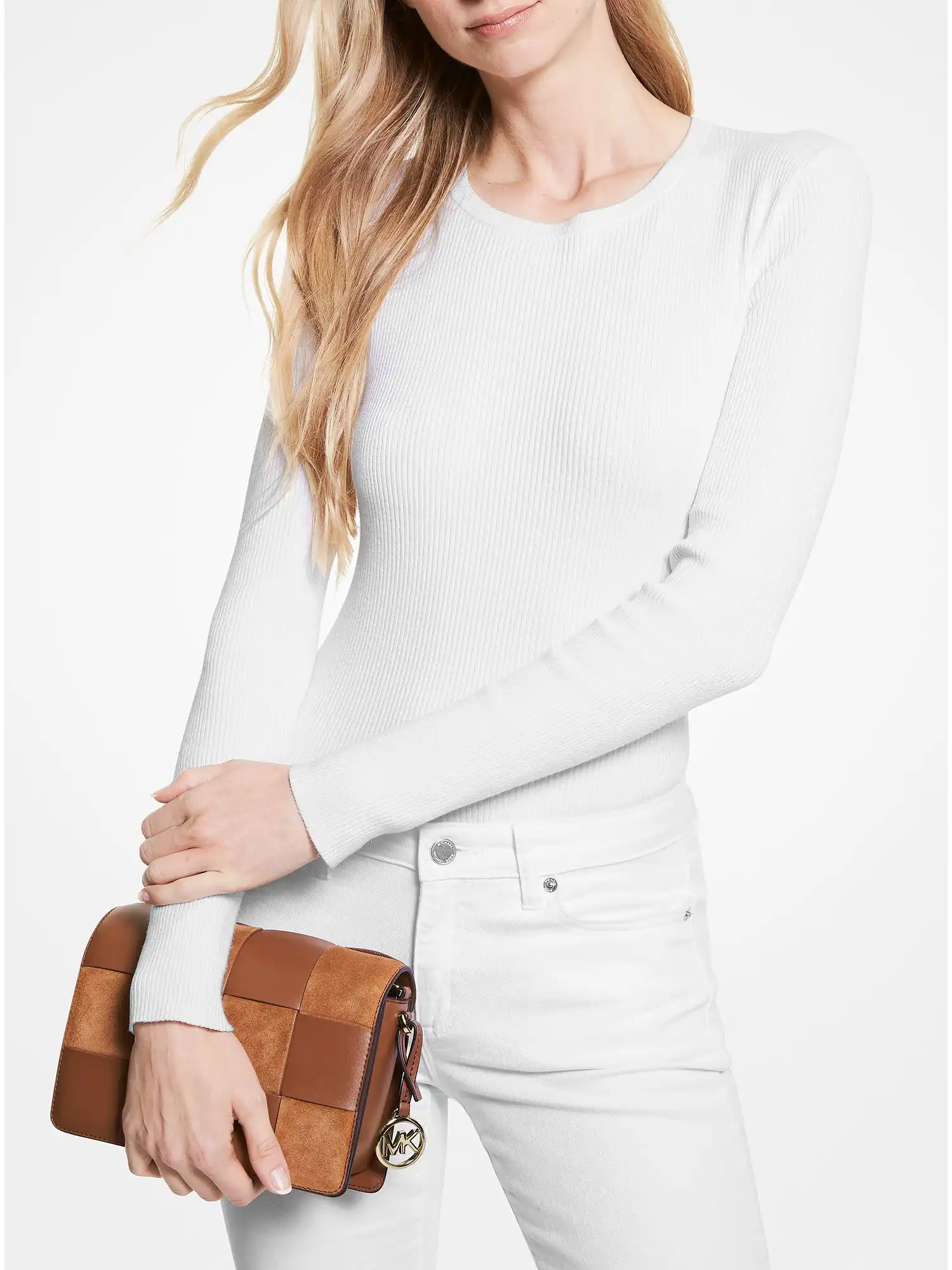 mercer small woven faux leather and suede crossbody bag luggage multi