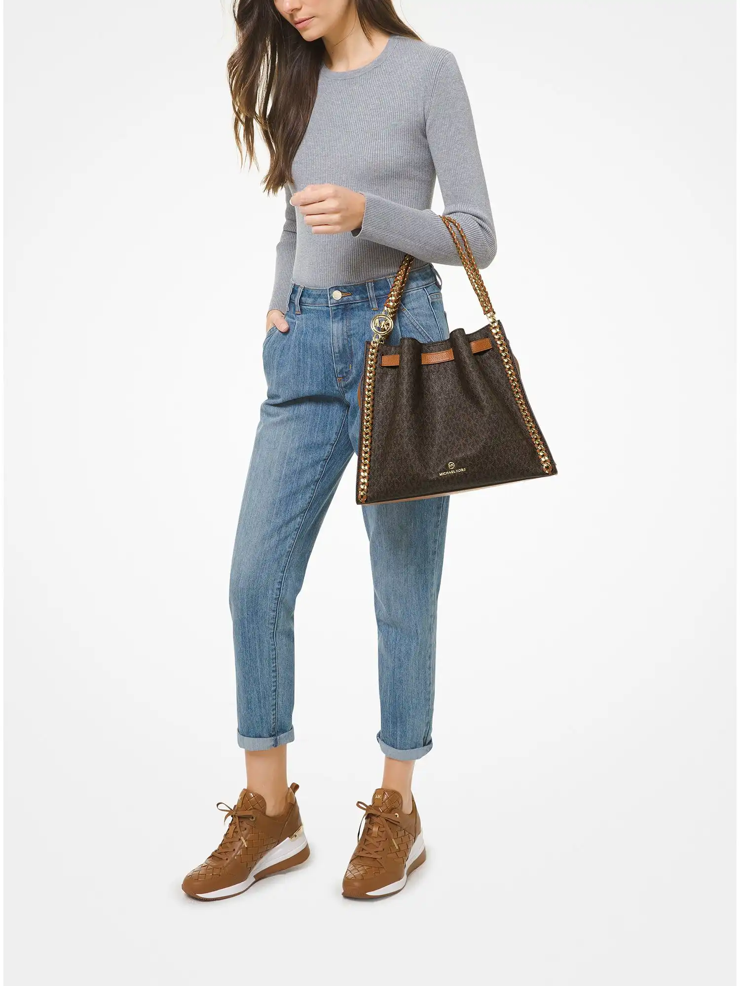 mina large logo shoulder bag brn acorn