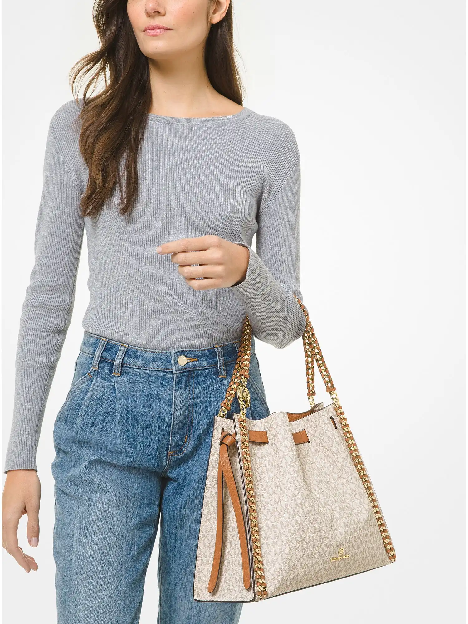 mina large logo shoulder bag vanilla acorn