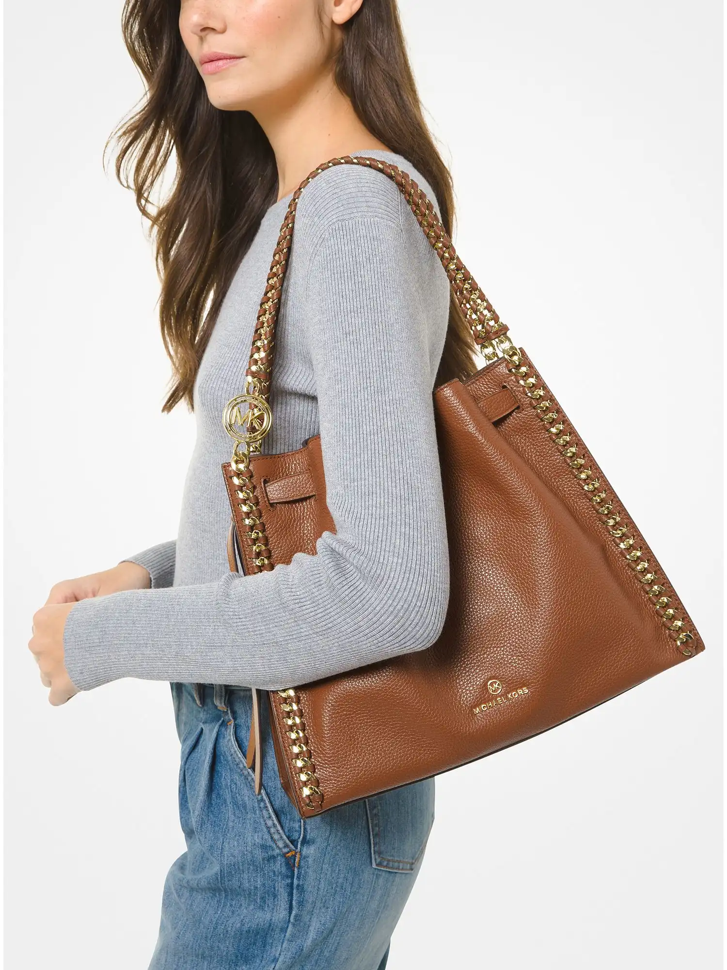 mina large pebbled leather shoulder bag luggage