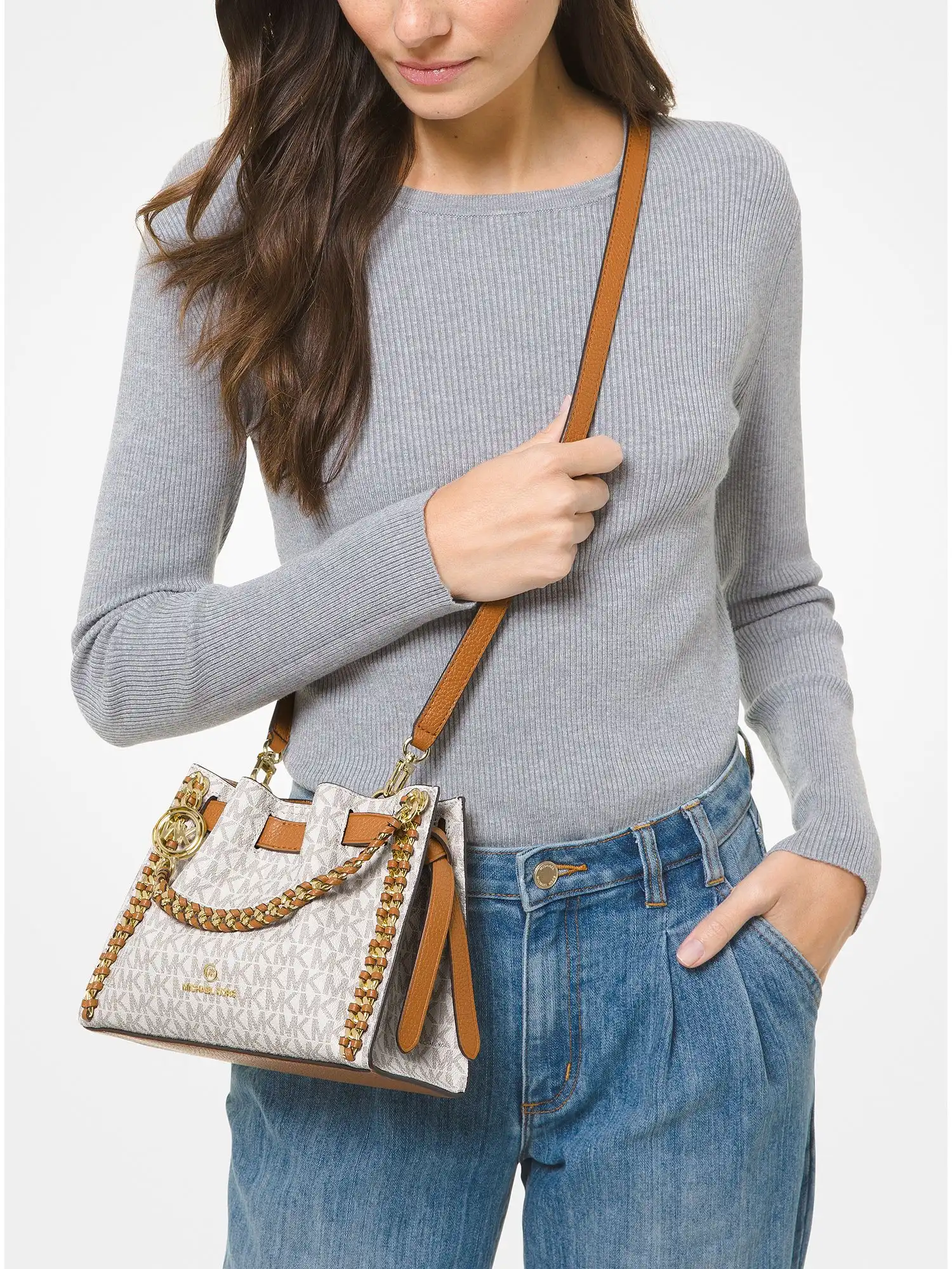 mina small logo crossbody bag vanilla acorn