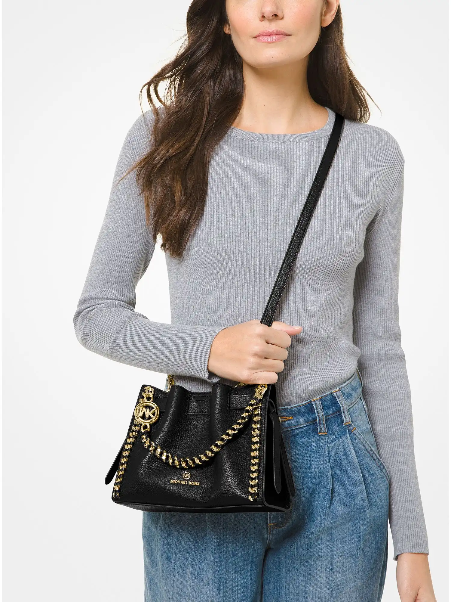mina small pebbled leather crossbody bag black