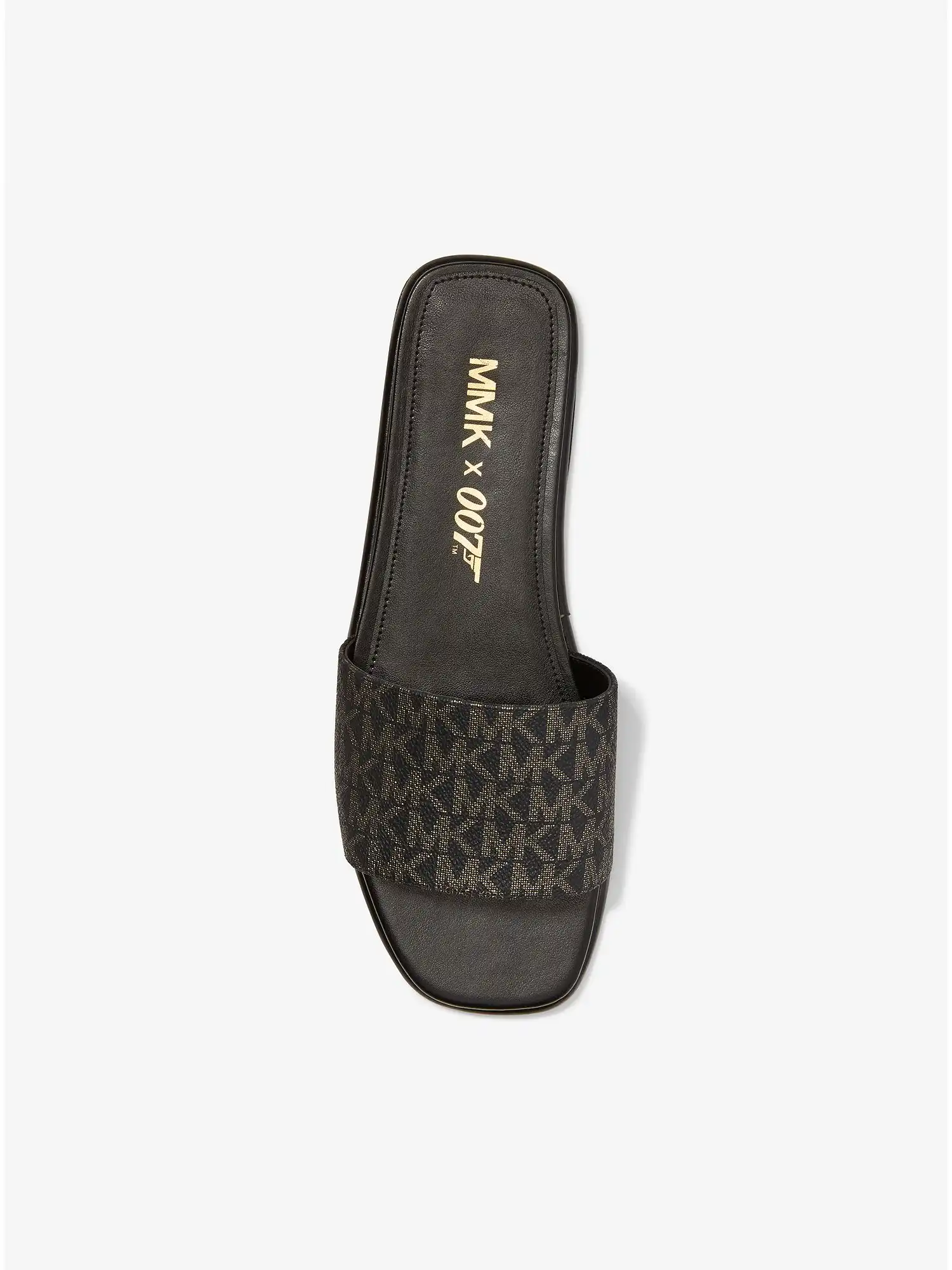 mmk x 007 sadler metallic logo slide sandal black gold