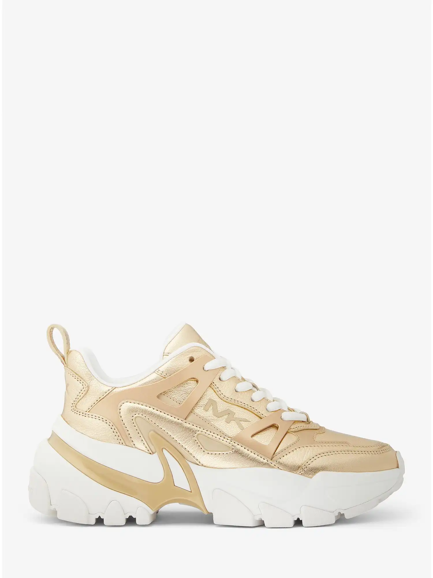 nick metallic leather trainer pale gold