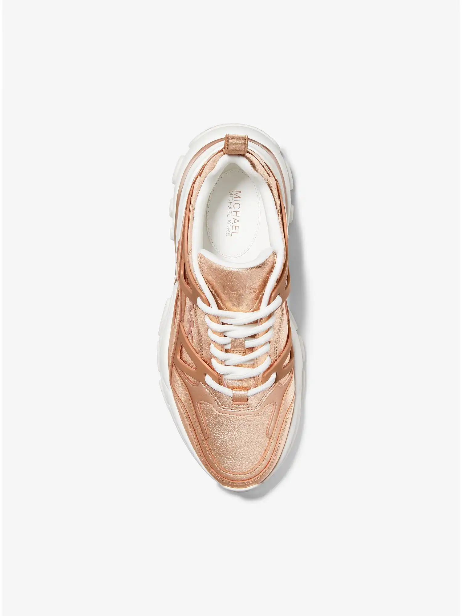 nick metallic leather trainer rose gold