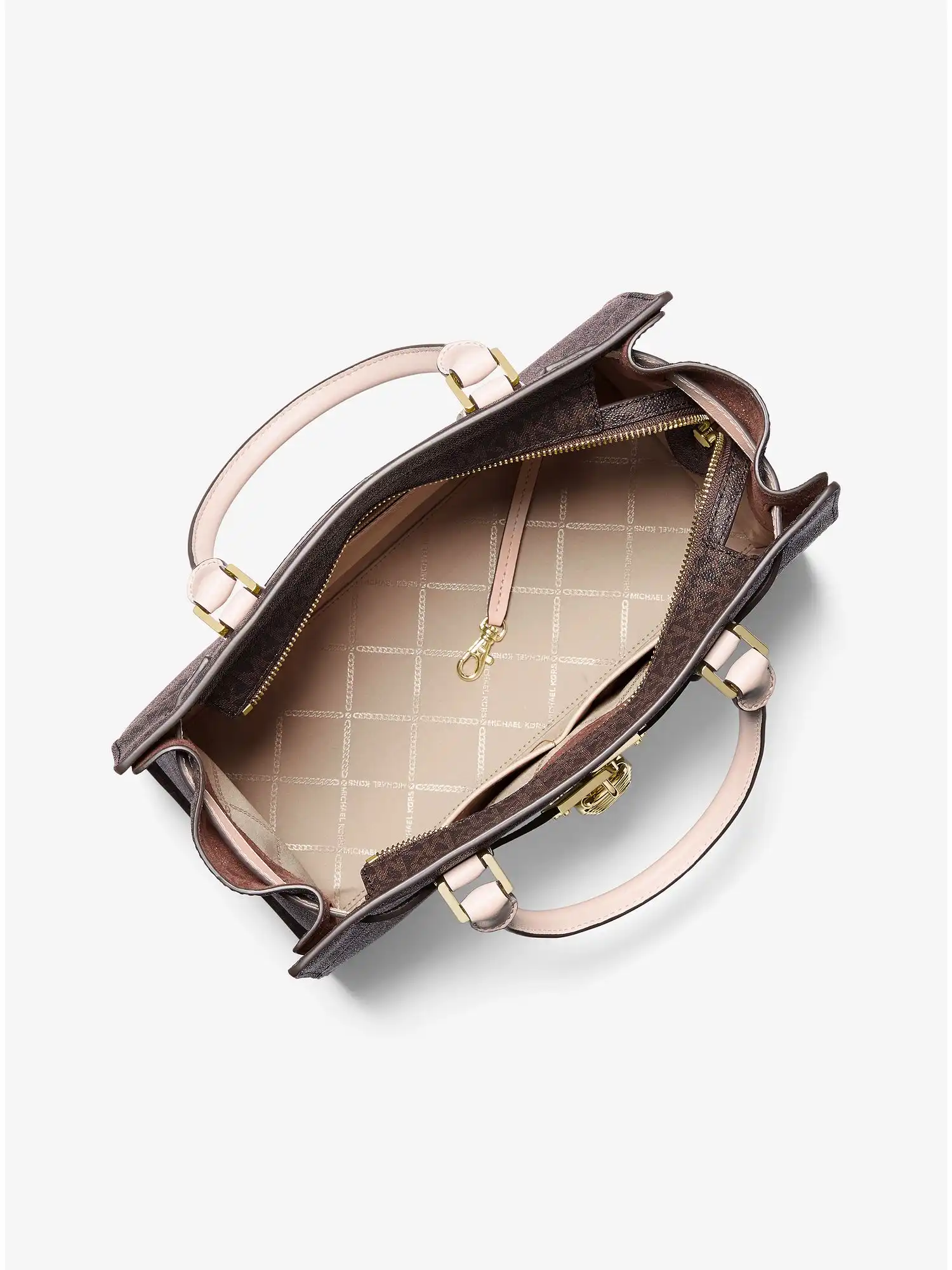 nouveau hamilton large logo and leather satchel brn sftpink