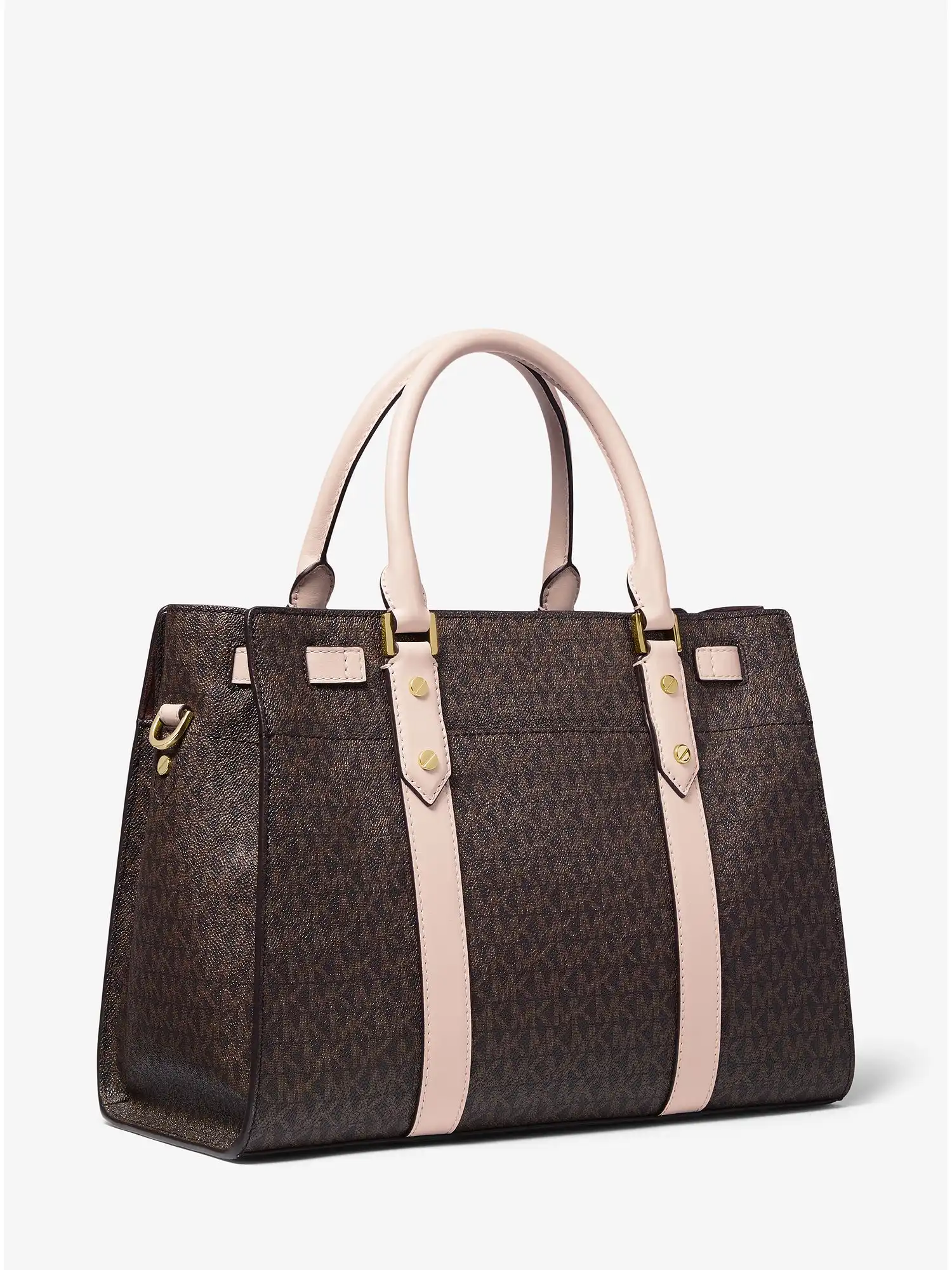 nouveau hamilton large logo and leather satchel brn sftpink