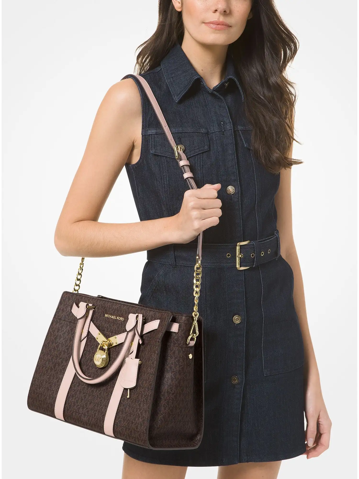 nouveau hamilton large logo and leather satchel brn sftpink