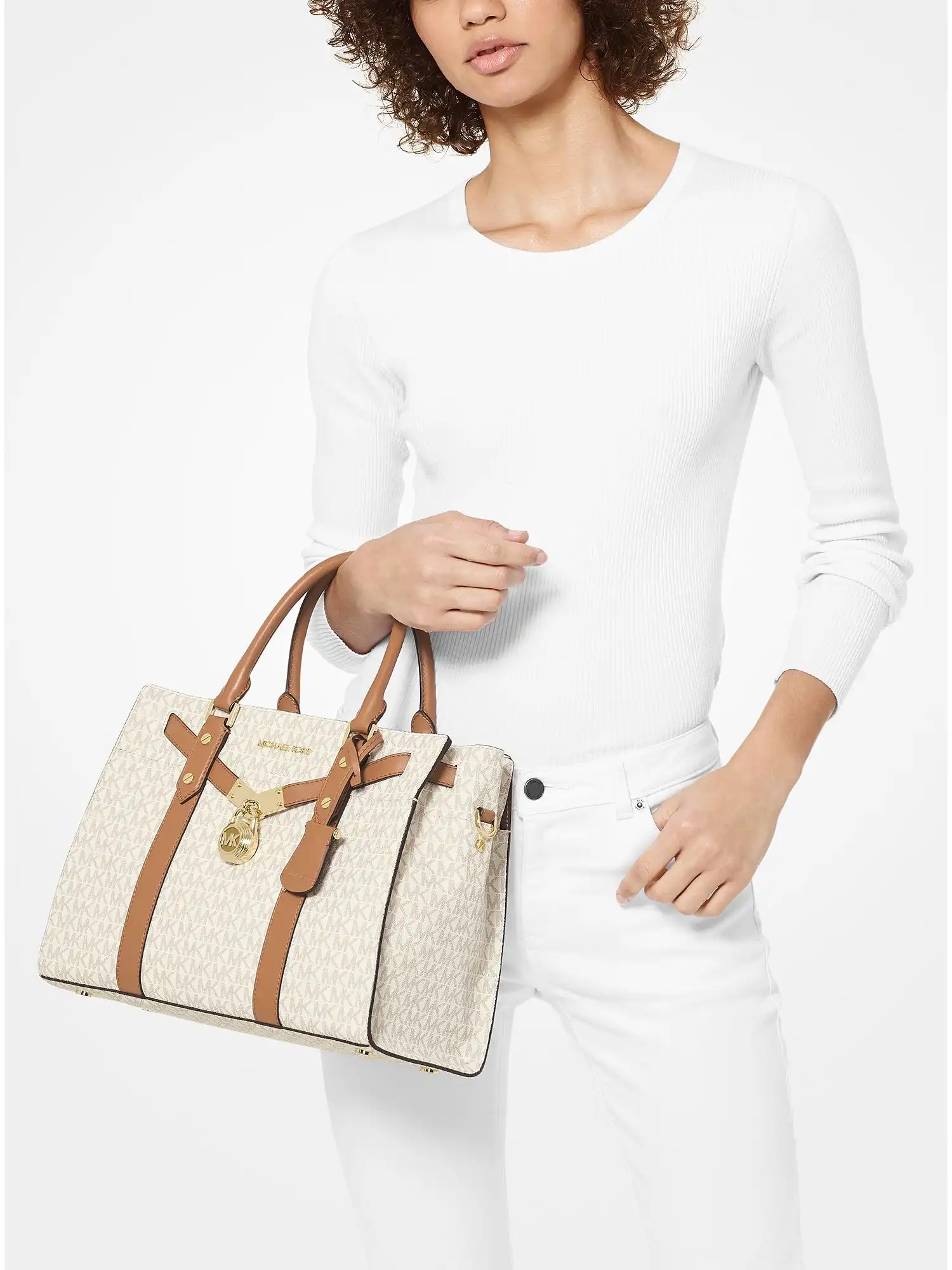 nouveau hamilton large logo and leather satchel vanilla acorn