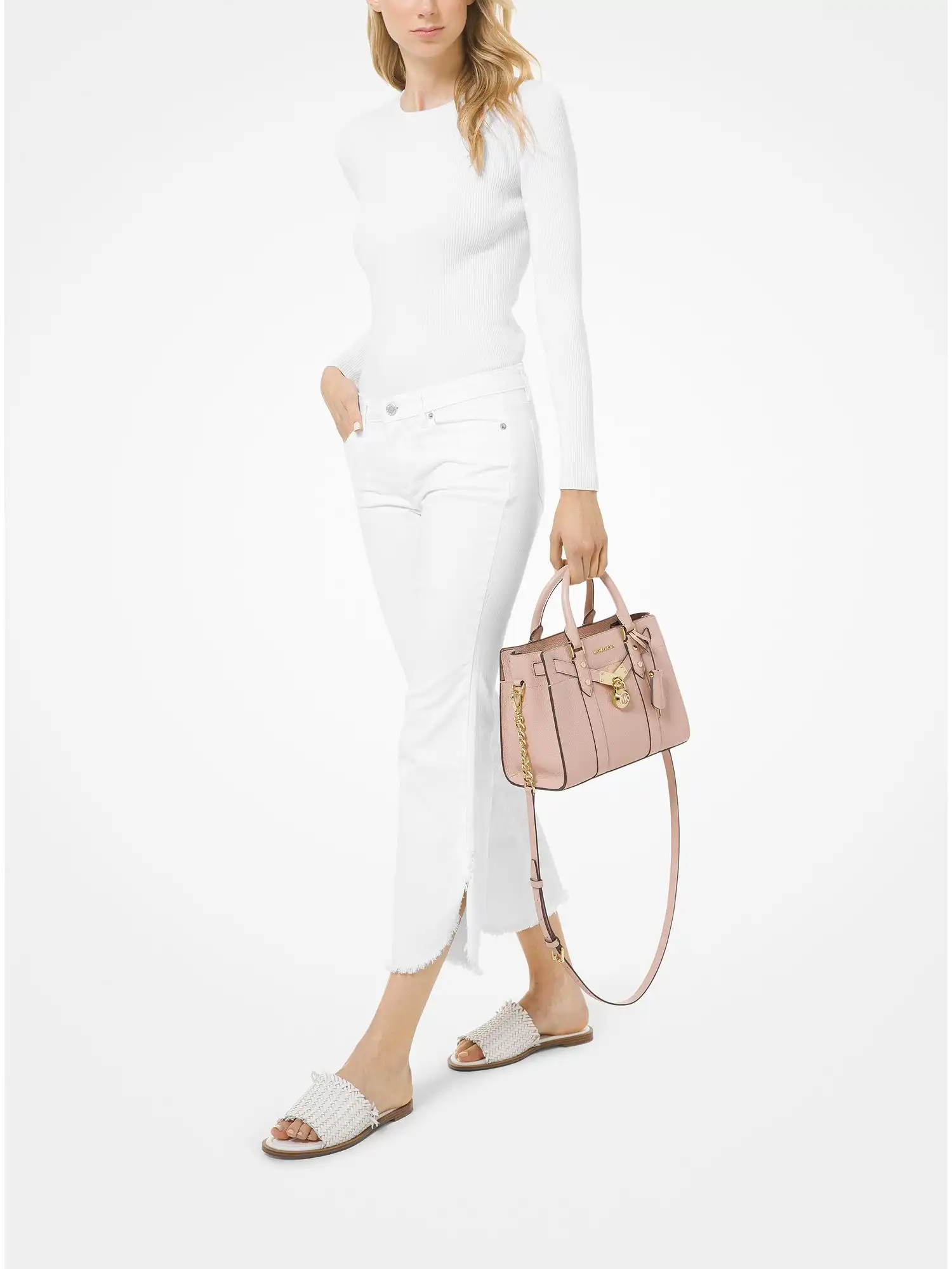 nouveau hamilton small pebbled leather satchel soft pink