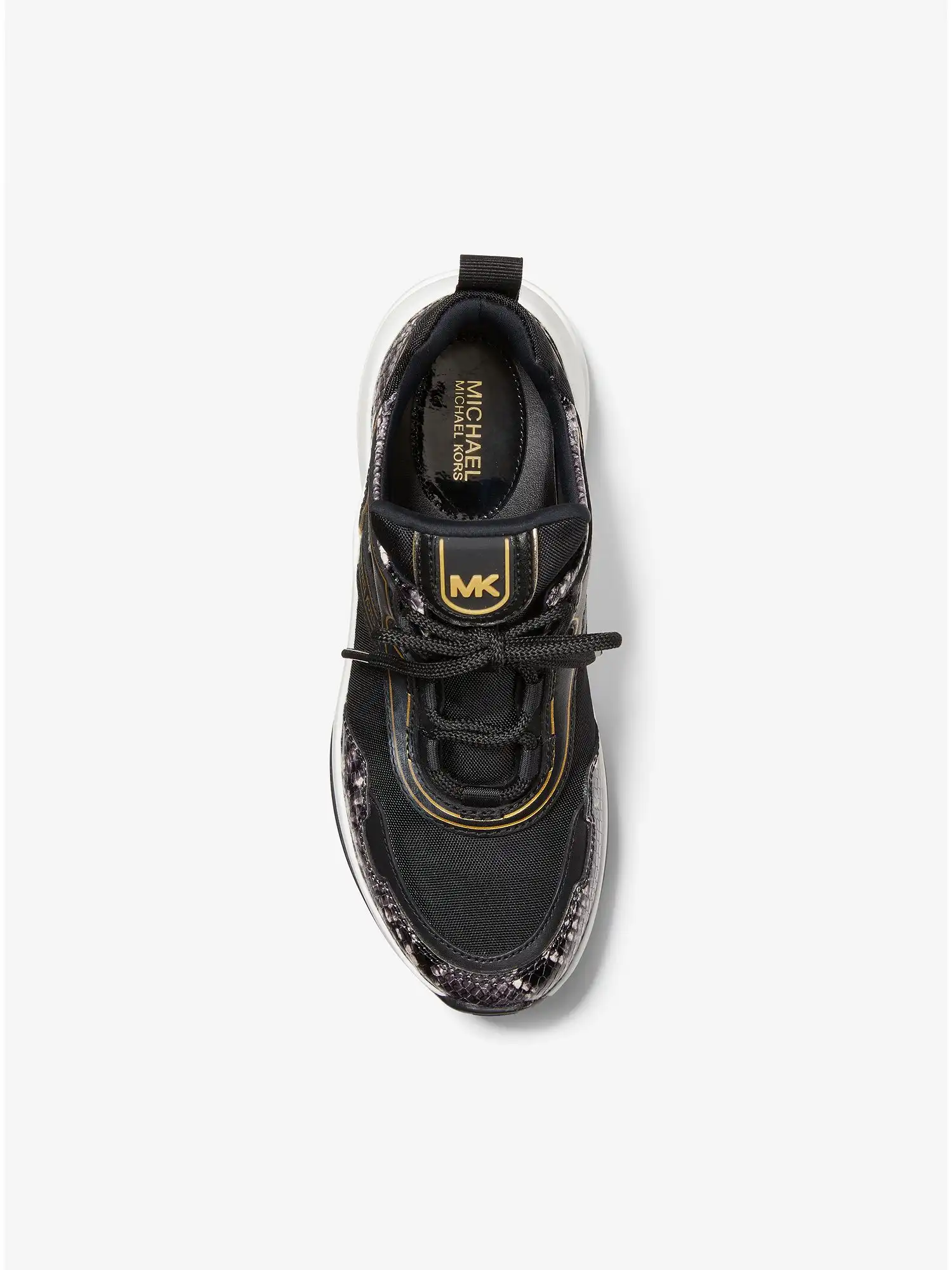 olympia canvas and snake embossed leather trainer black