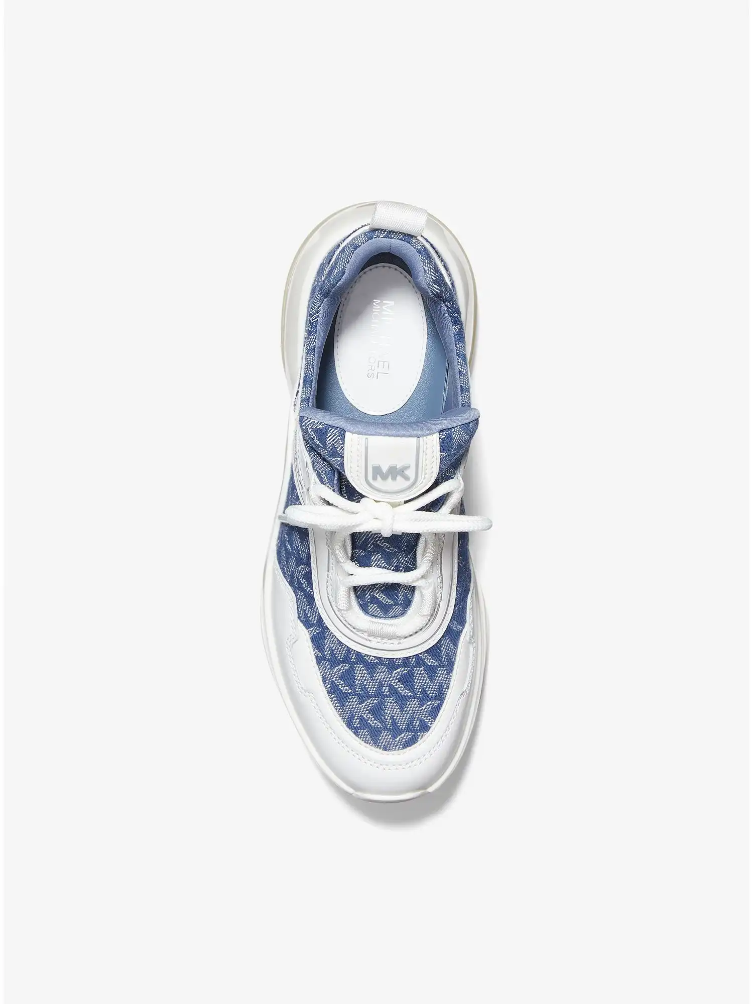 olympia extreme denim logo jacquard and leather trainer denim