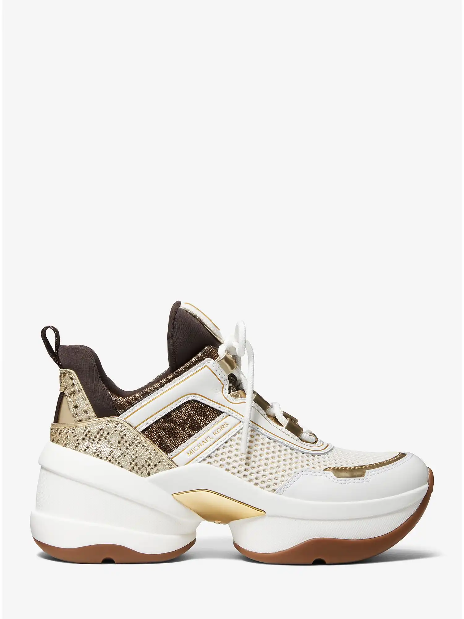 olympia mesh and metallic logo trainer pale gold