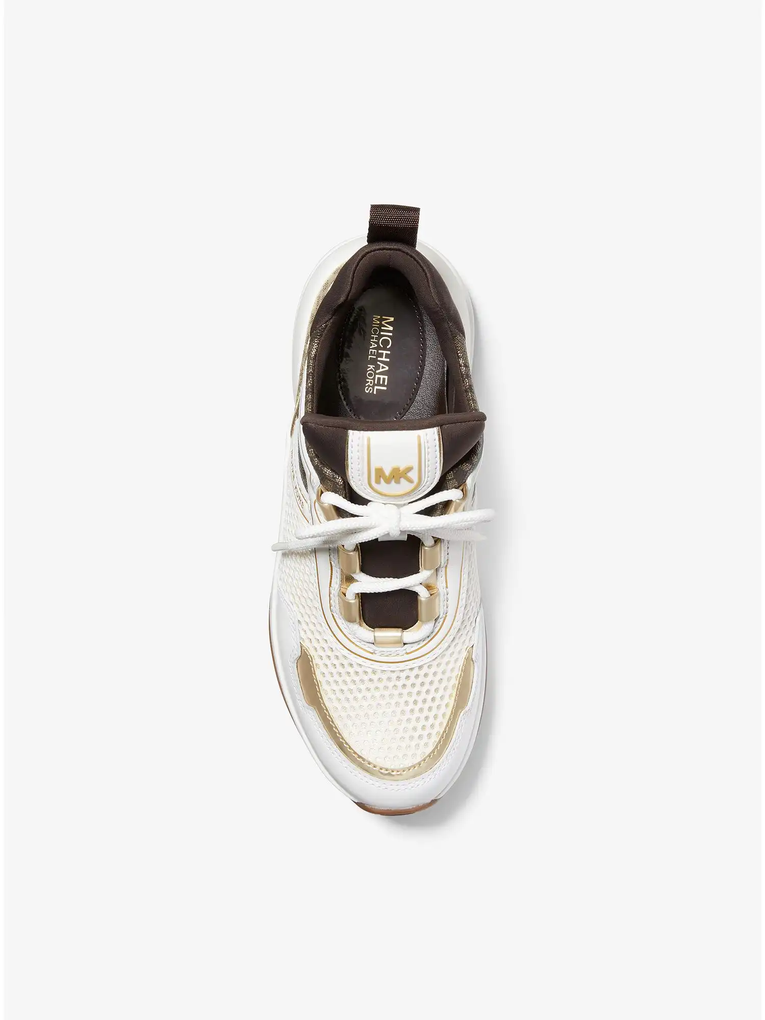 olympia mesh and metallic logo trainer pale gold