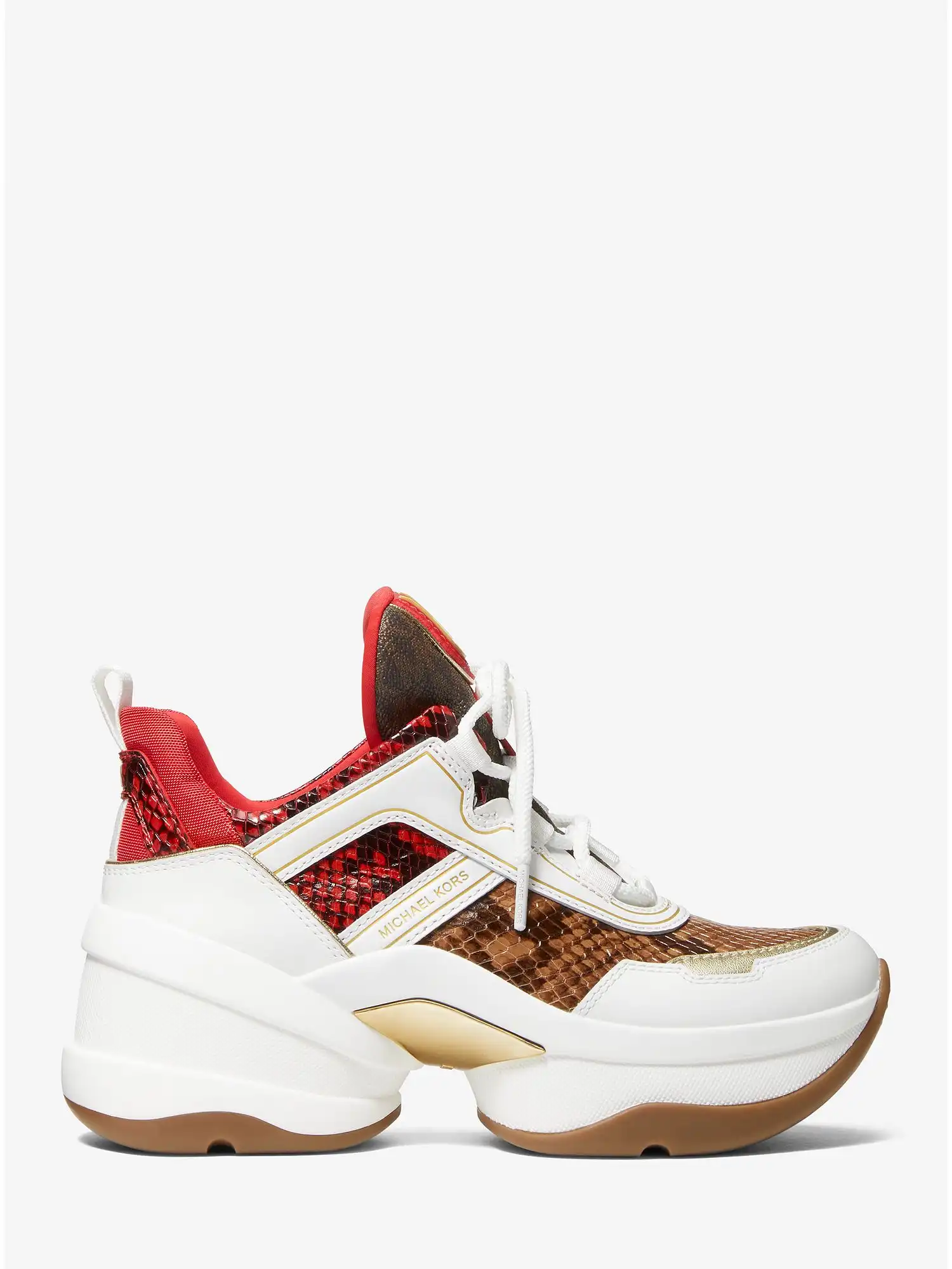 olympia two tone snake embossed leather trainer luggage multi