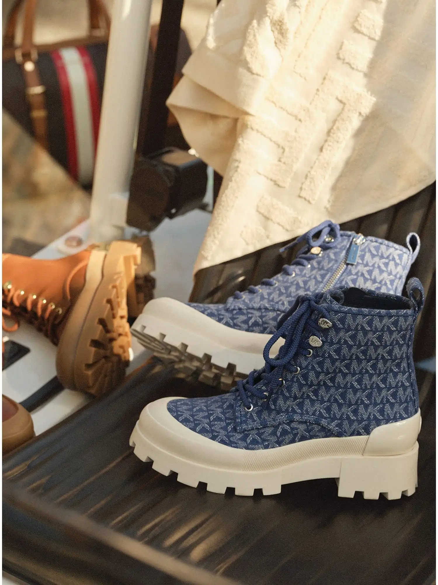 payton denim jacquard combat boot denim