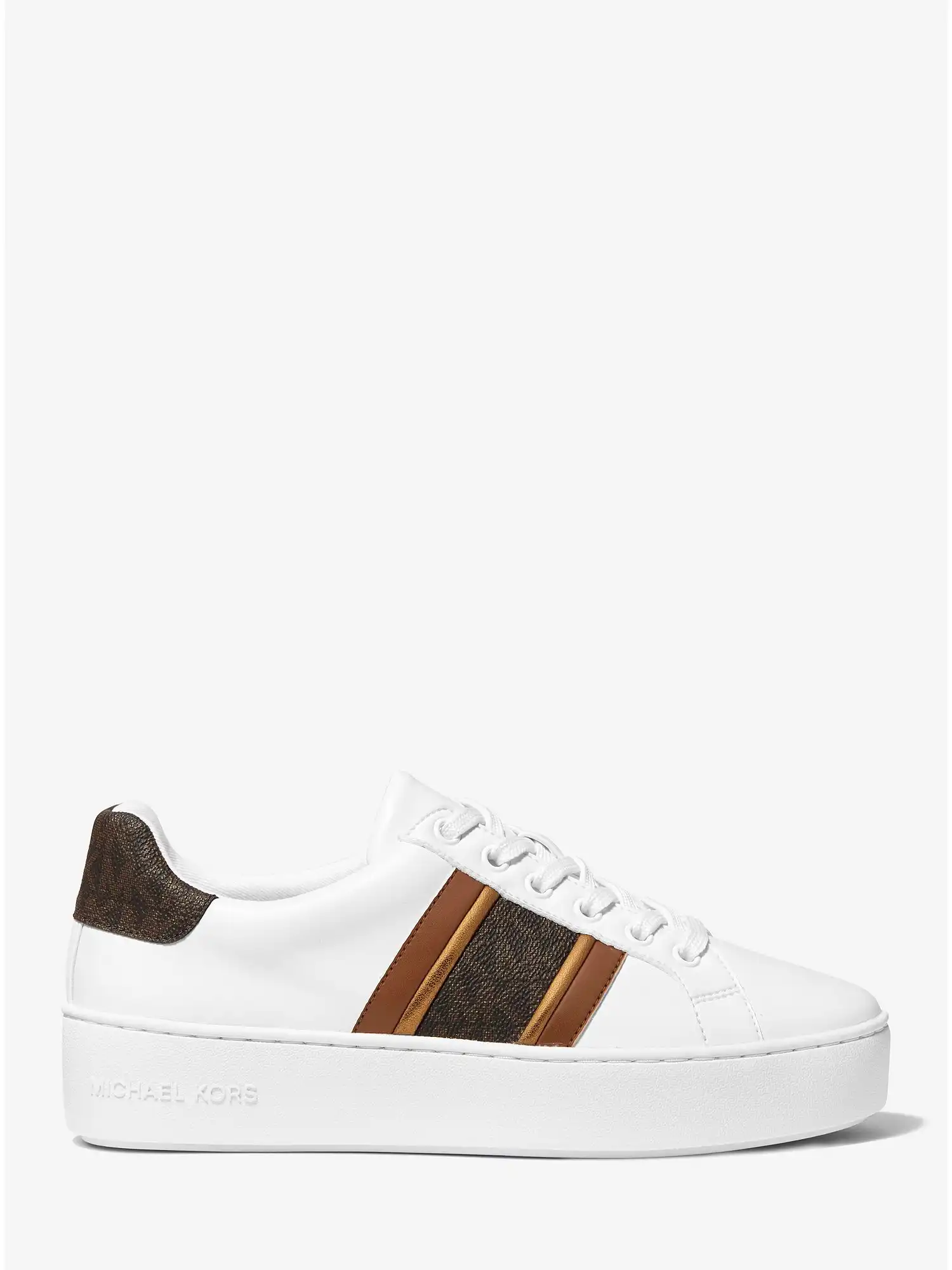poppy faux leather and logo stripe sneakers op wht brown
