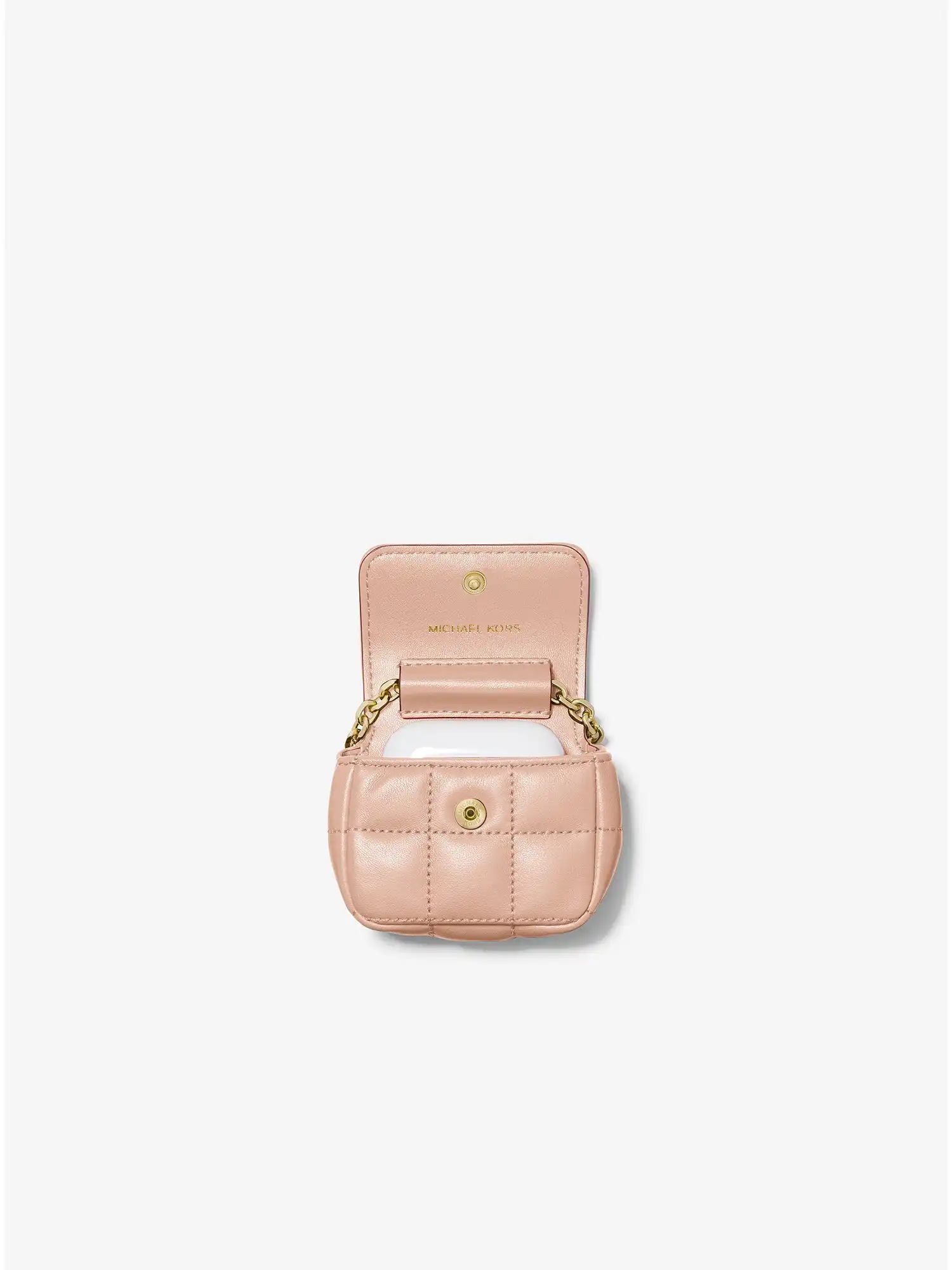 quilted leather crossbody for apple airpods&reg; soft pink