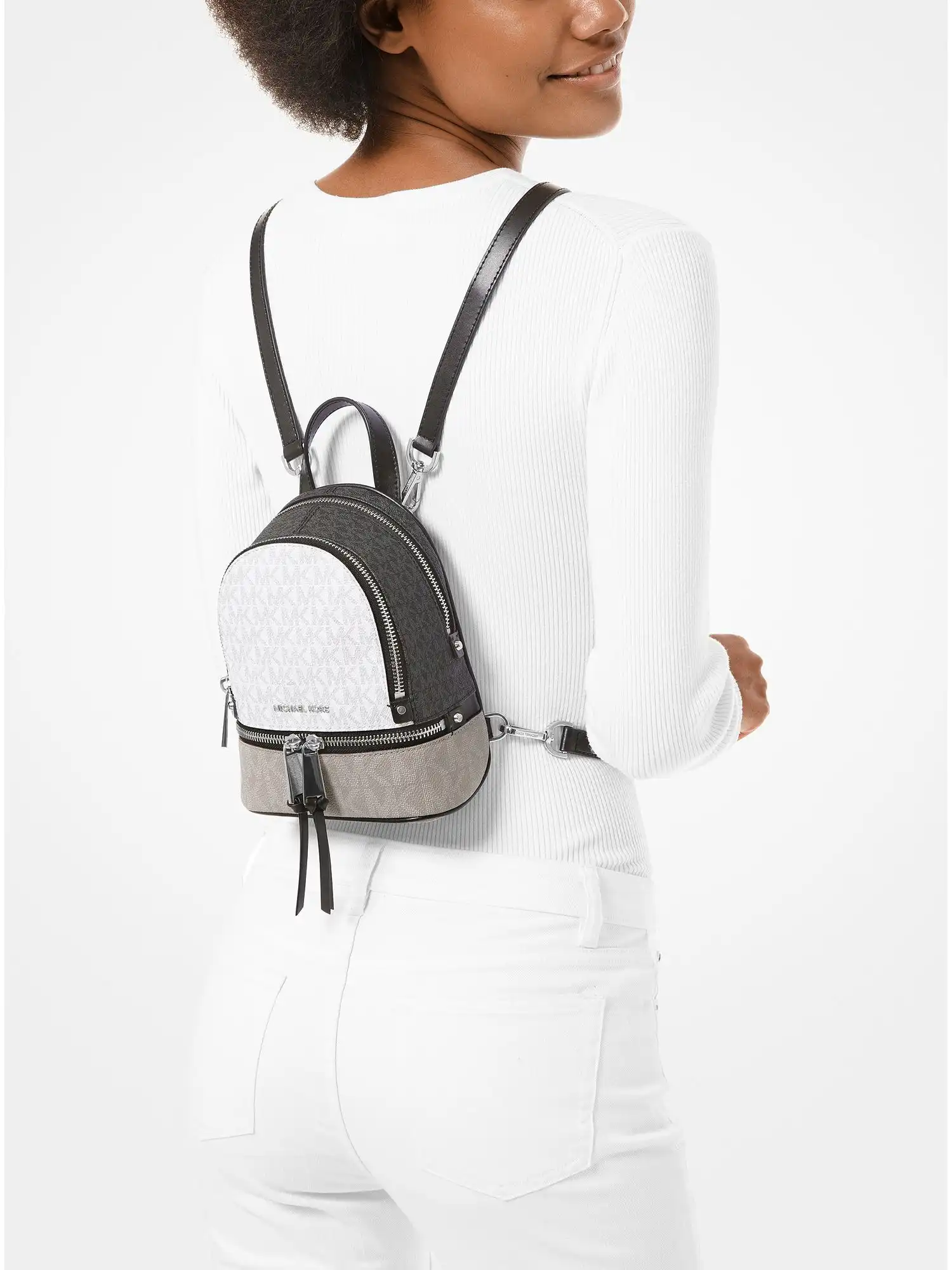 rhea mini color block logo backpack white combo