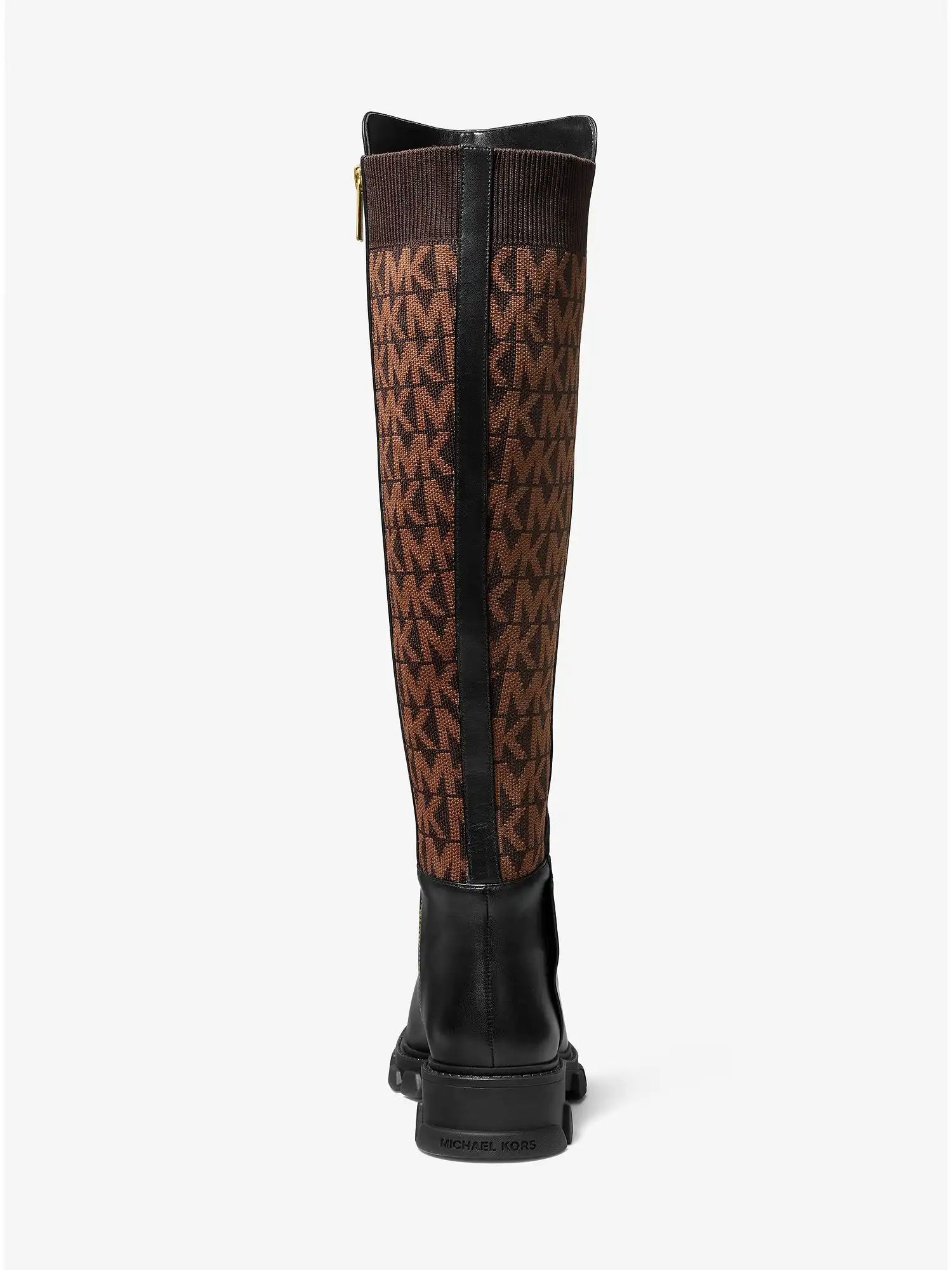 ridley leather and logo jacquard knee boot blk brown
