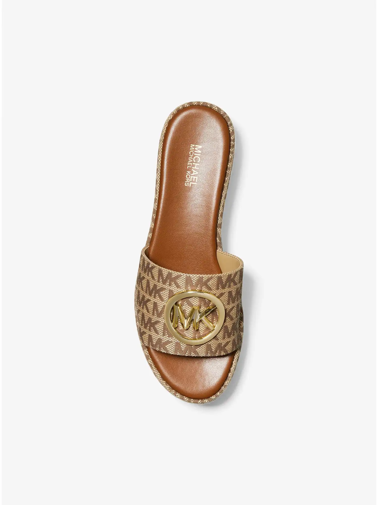 sadler logo jacquard wedge sandal beige ebony brown