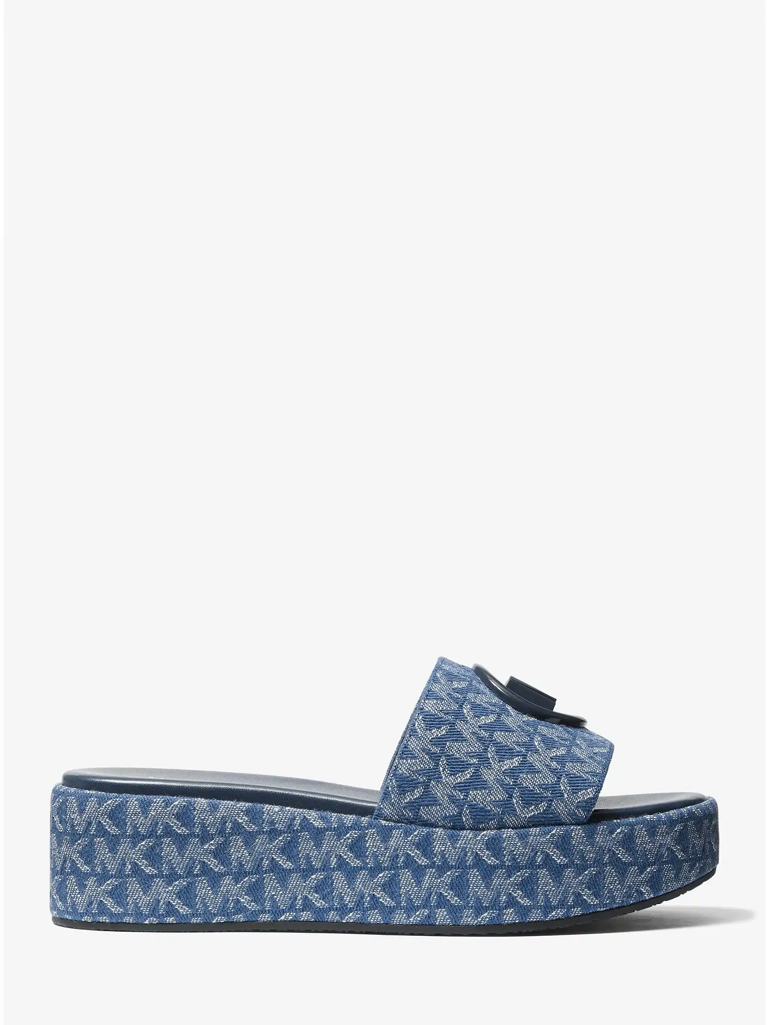sadler logo jacquard wedge sandal denim