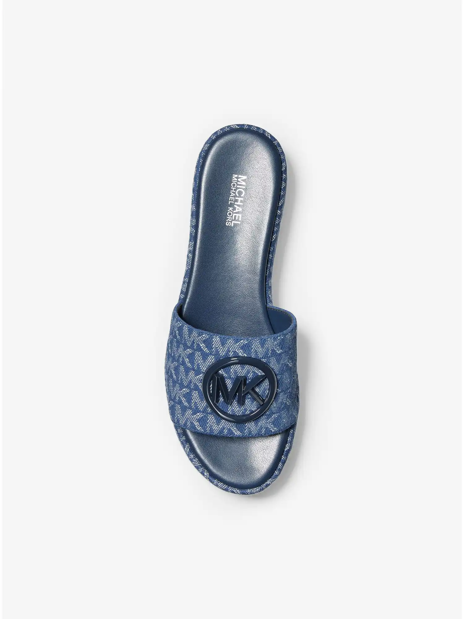 sadler logo jacquard wedge sandal denim