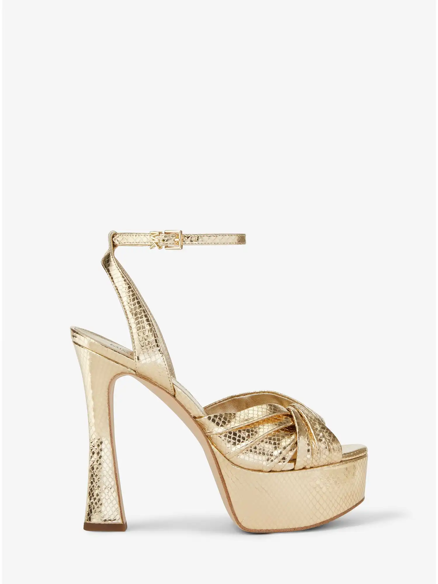 selena metallic snake embossed leather platform sandal pale gold