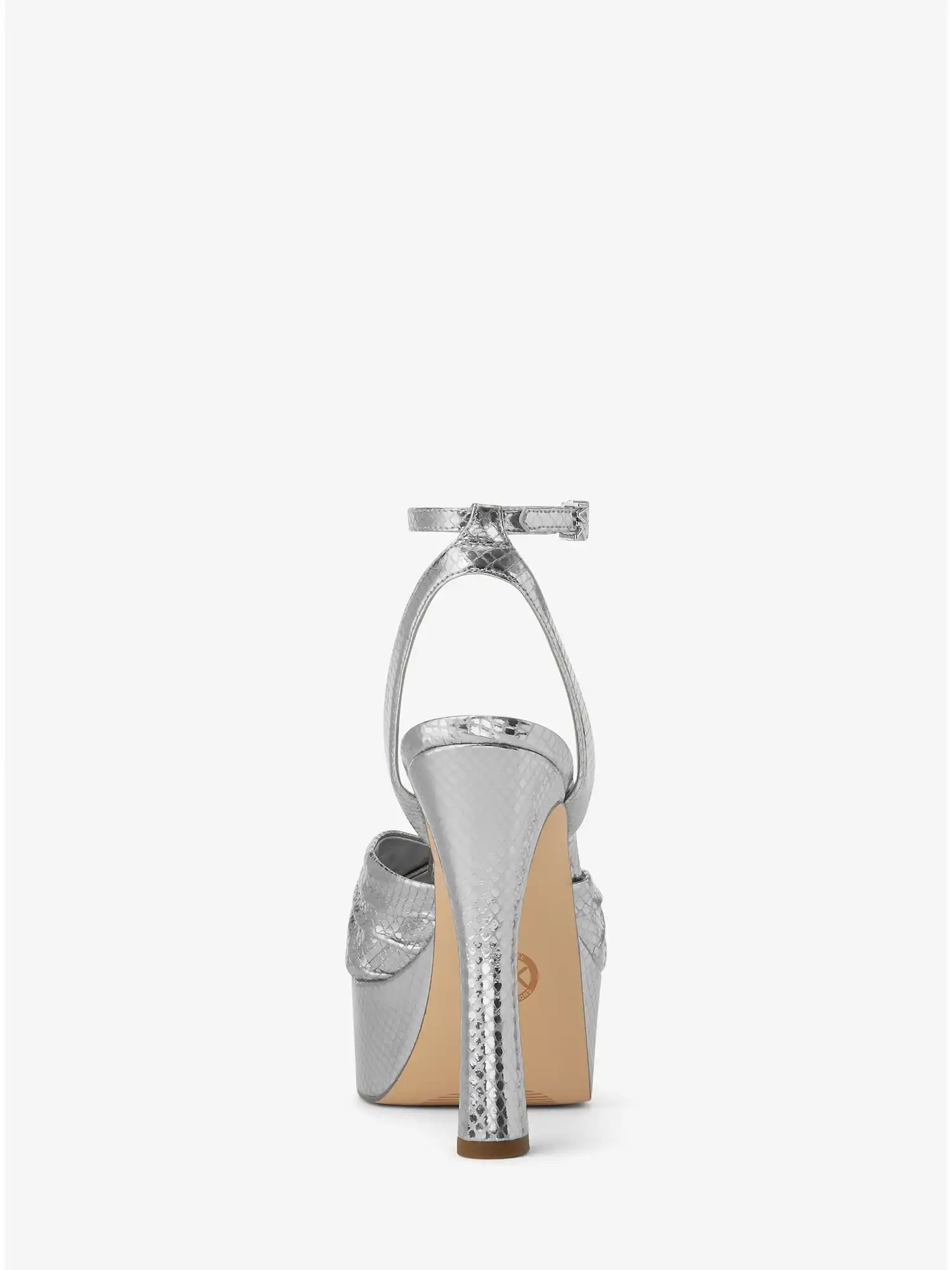 selena metallic snake embossed leather platform sandal silver