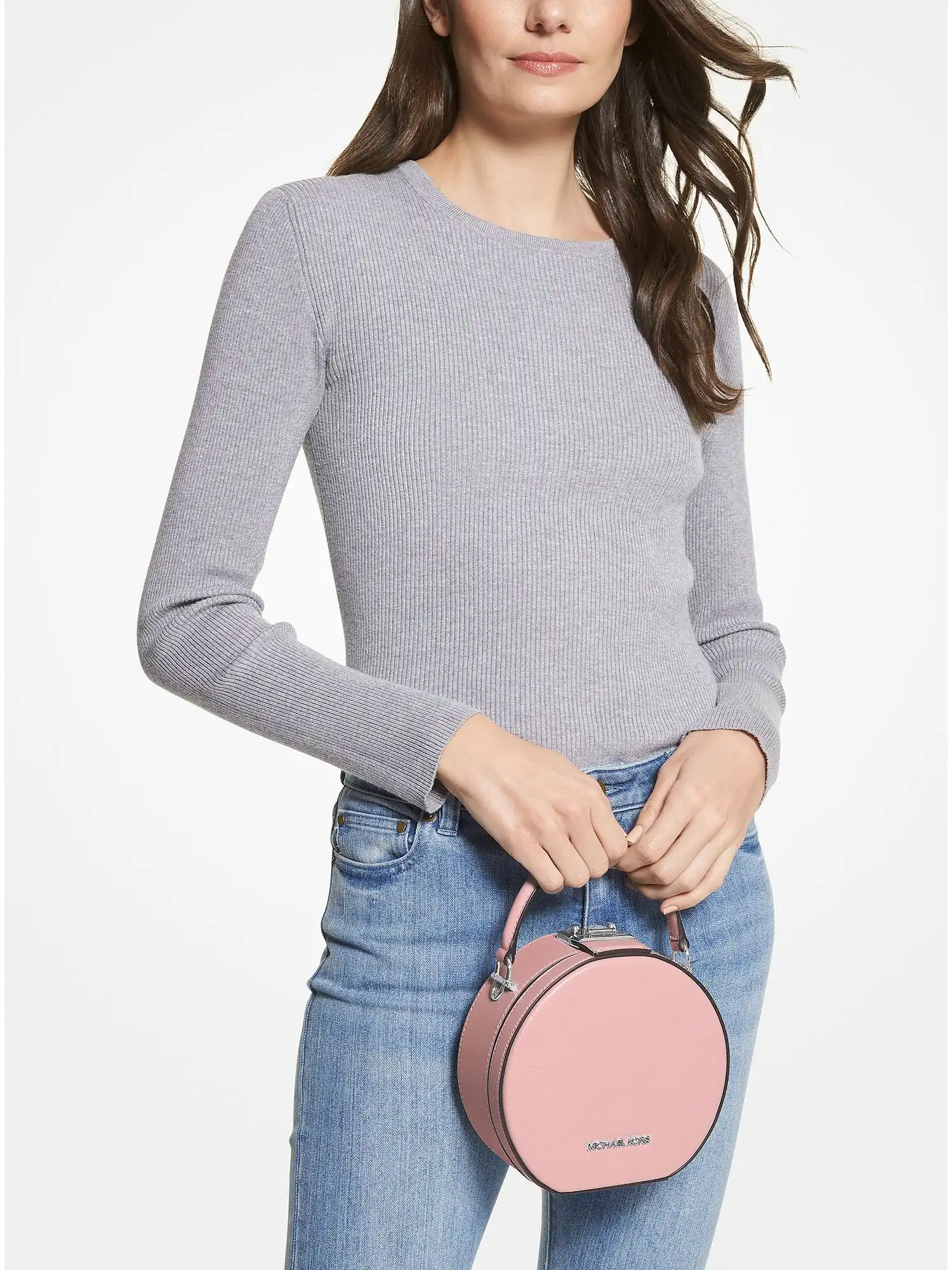 serena small pebbled leather crossbody bag powder blush