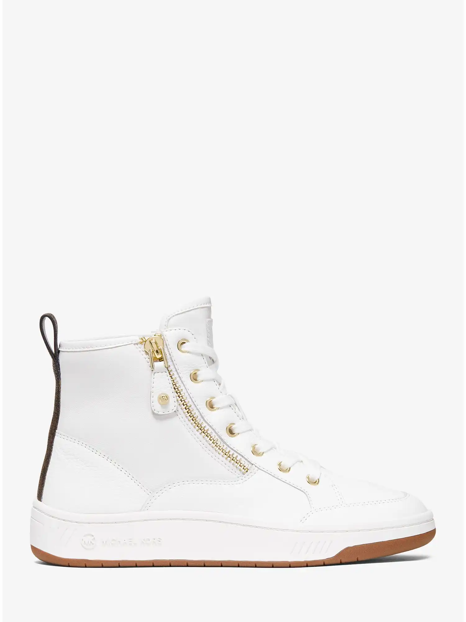 shea logo and leather high top sneaker optic white