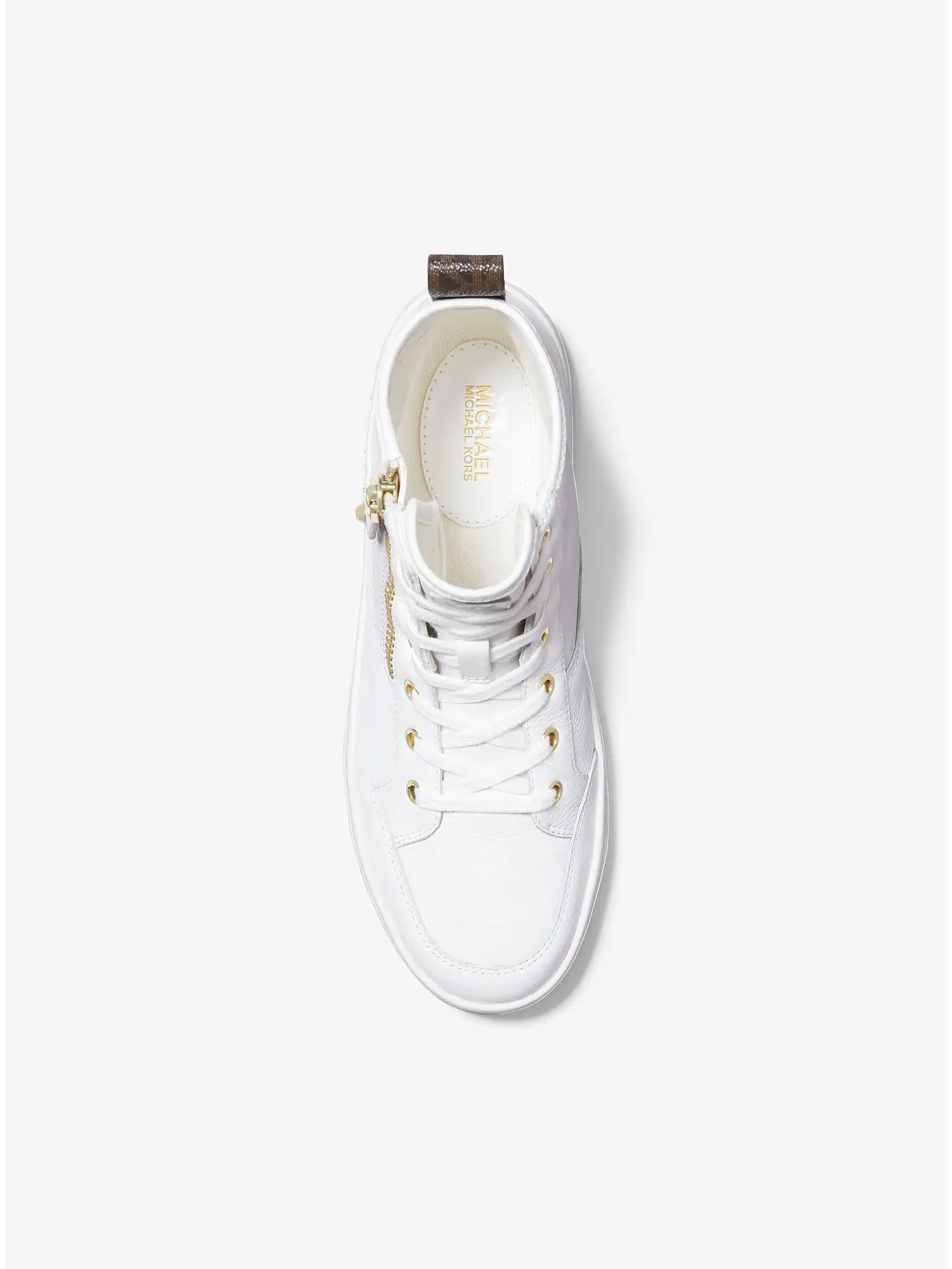 shea logo and leather high top sneaker optic white