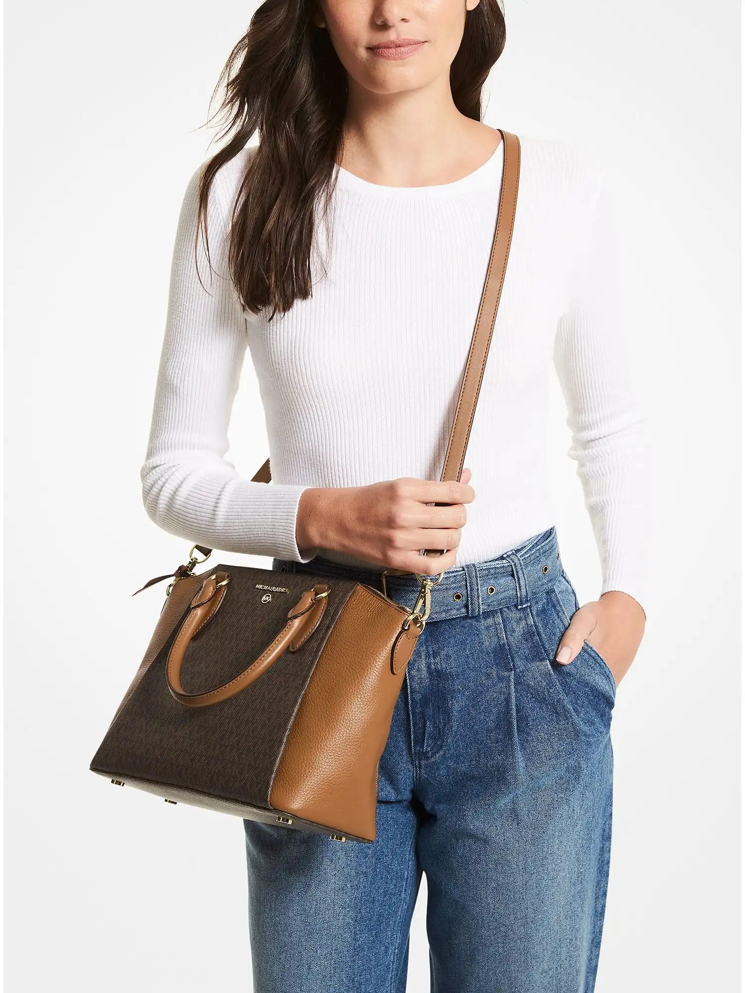 sienna medium logo and leather satchel brn acorn