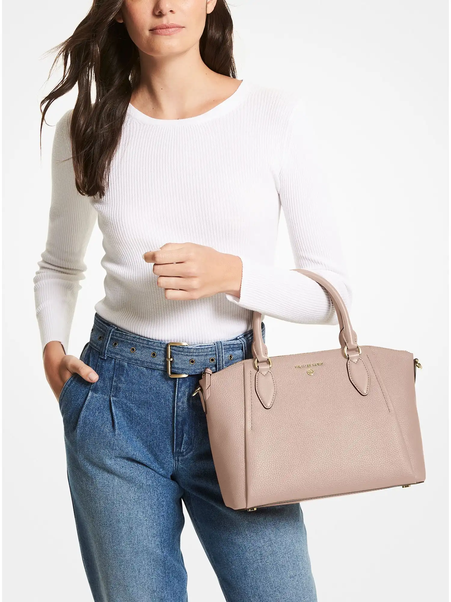 sienna medium pebbled leather satchel soft pink