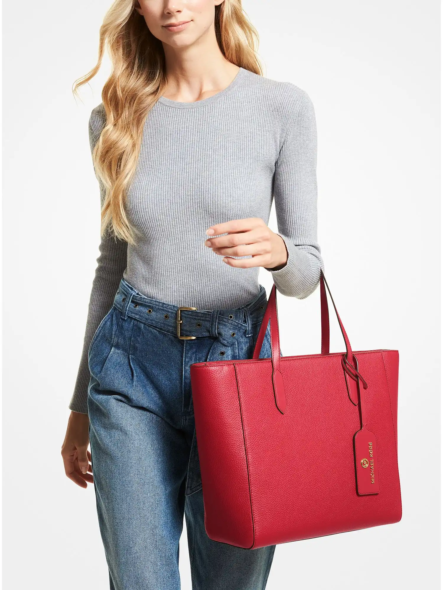 sinclair large pebbled leather tote bag crimson