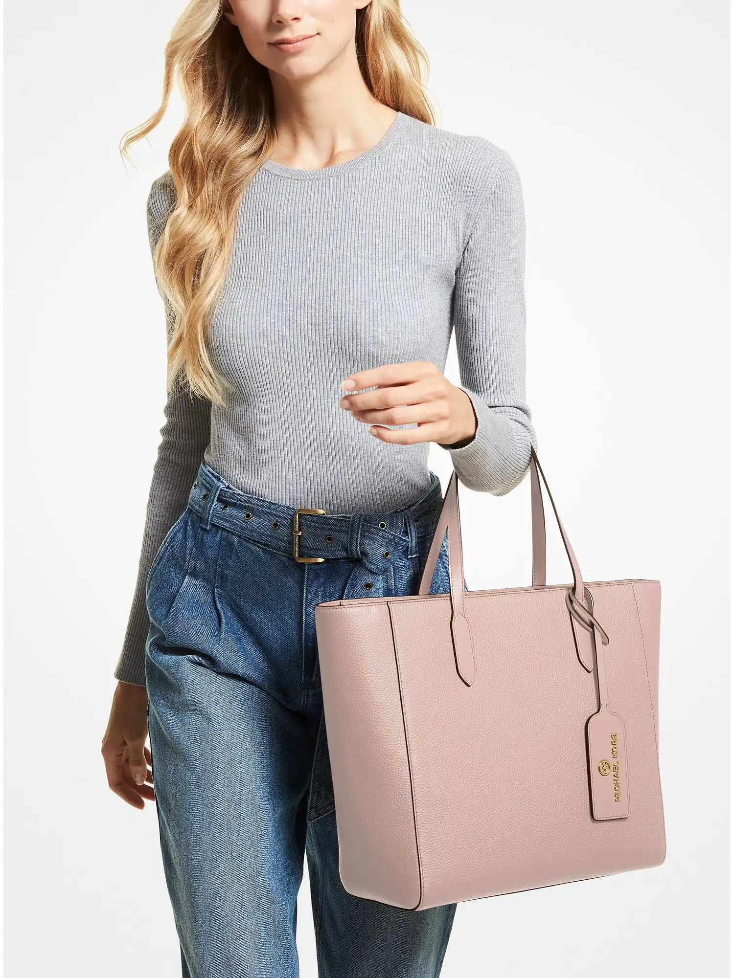 sinclair large pebbled leather tote bag soft pink