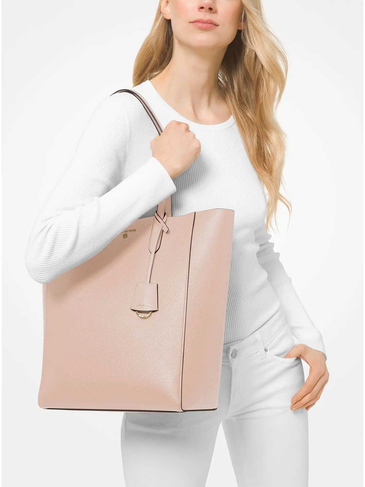 sinclair large pebbled leather tote bag soft pink