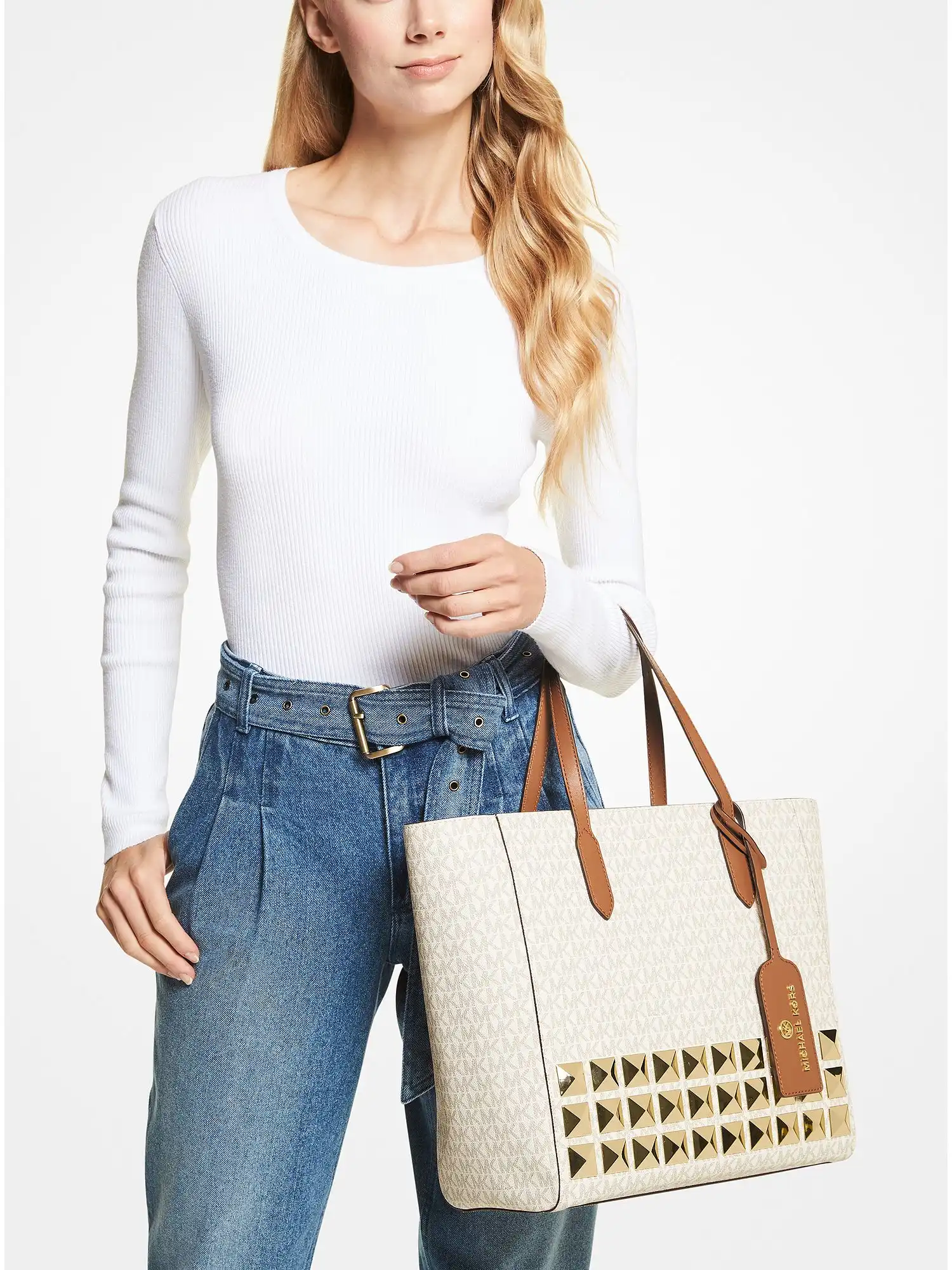 sinclair large studded logo tote bag vanilla acorn