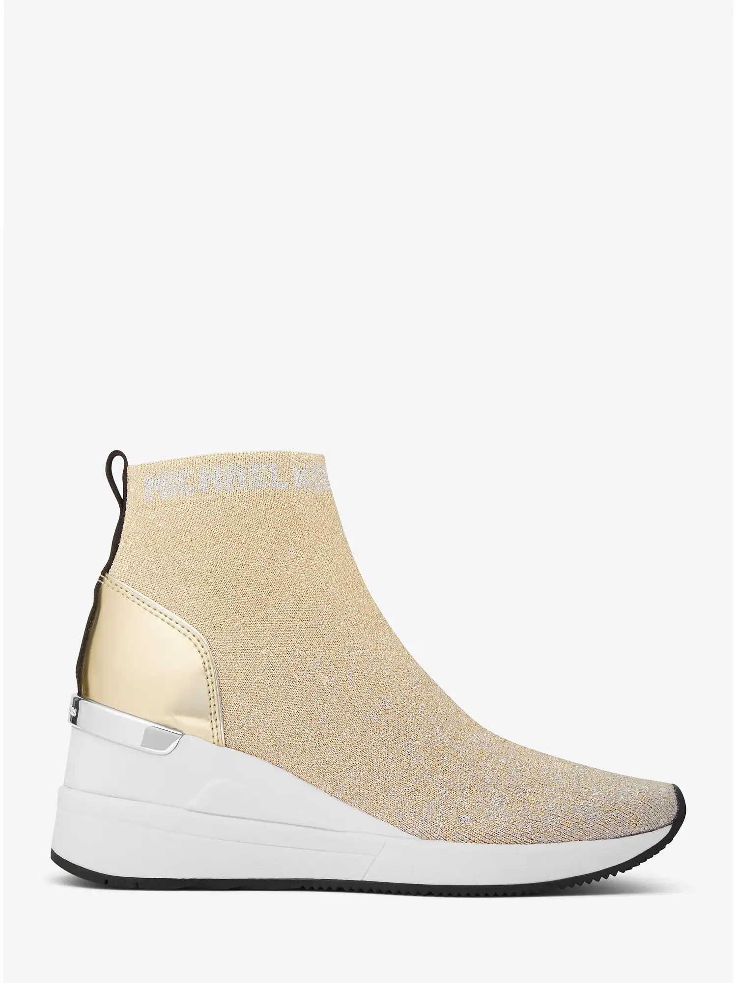 skyler metallic stretch knit sock boot silv plgold