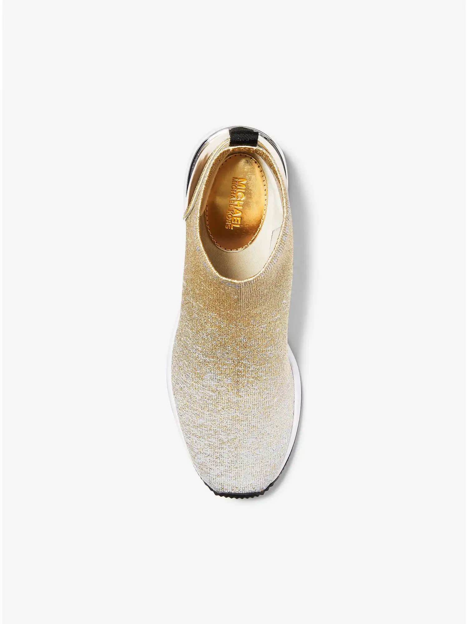 skyler metallic stretch knit sock boot silv plgold