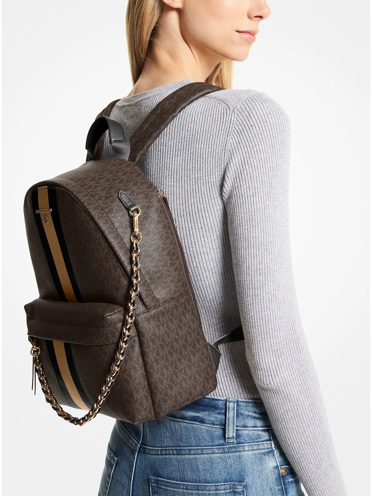 slater medium logo stripe backpack black camel