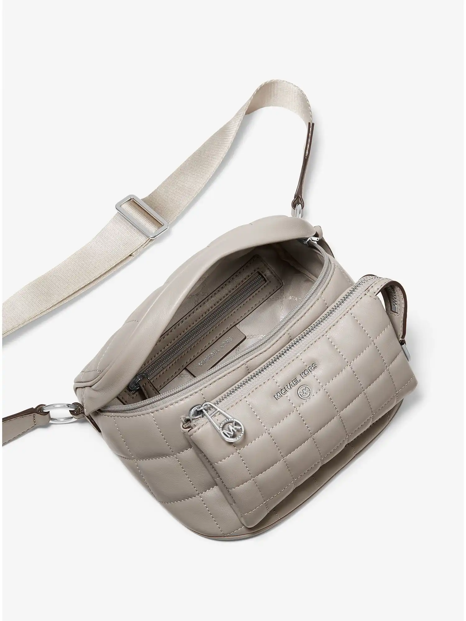 slater medium quilted leather sling pack pearl grey