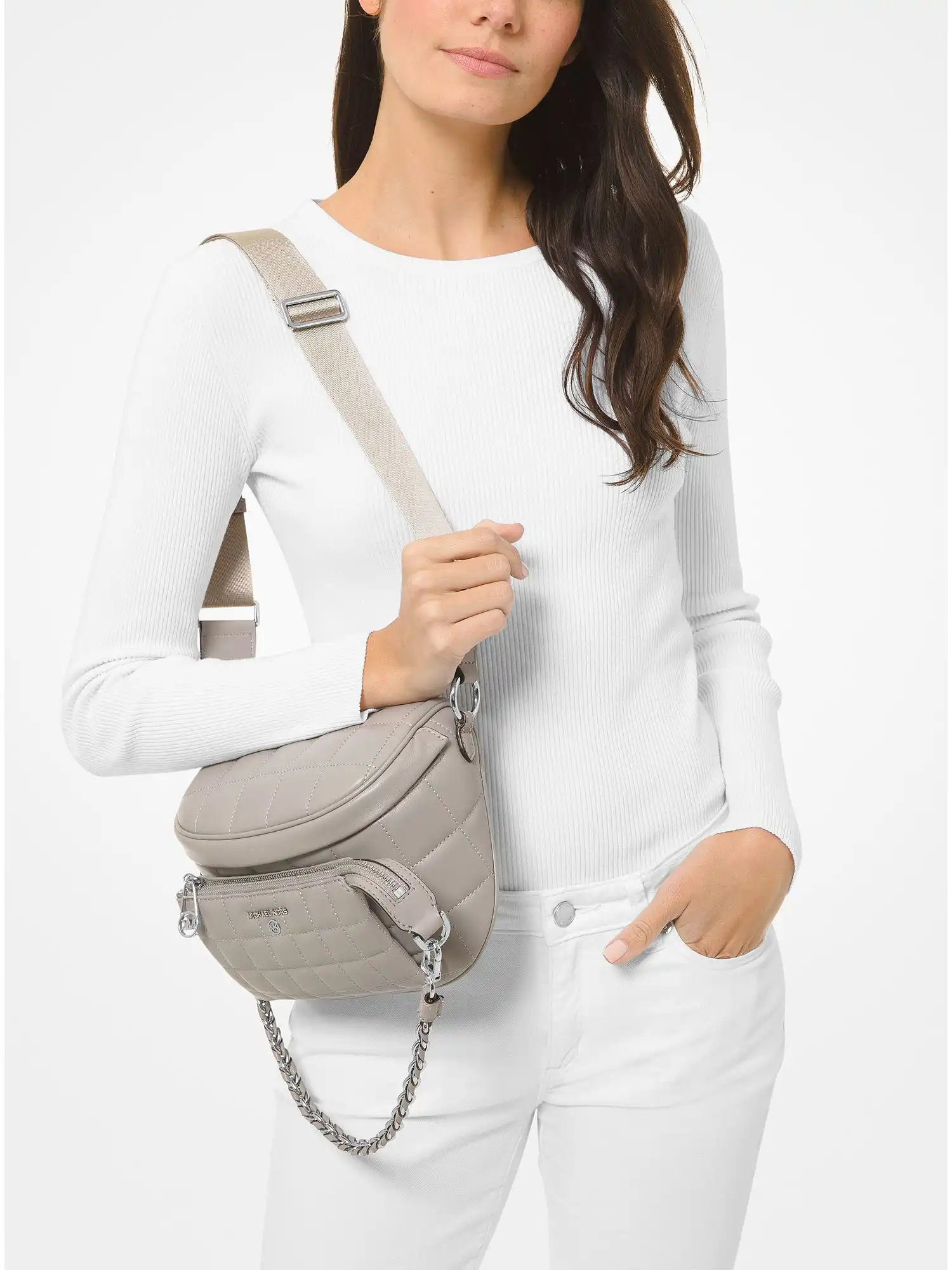 slater medium quilted leather sling pack pearl grey