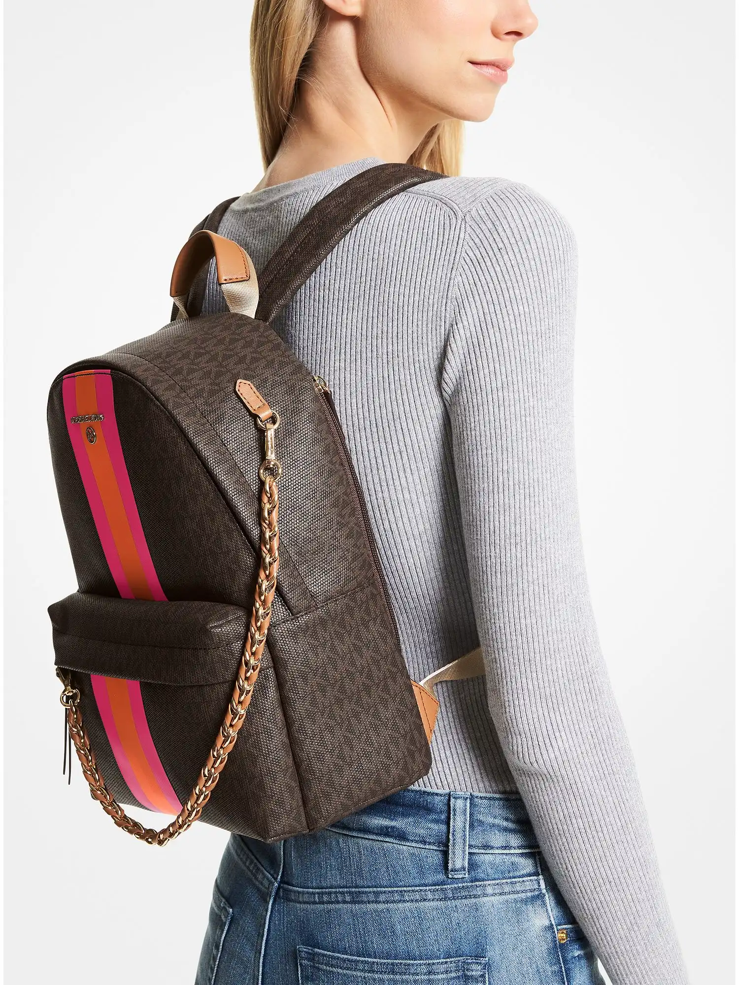 slater medium signature logo stripe backpack electric pink